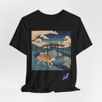 Shiba Inu Night Stroll T-Shirt | Japanese Bridge Ukiyo-e Style