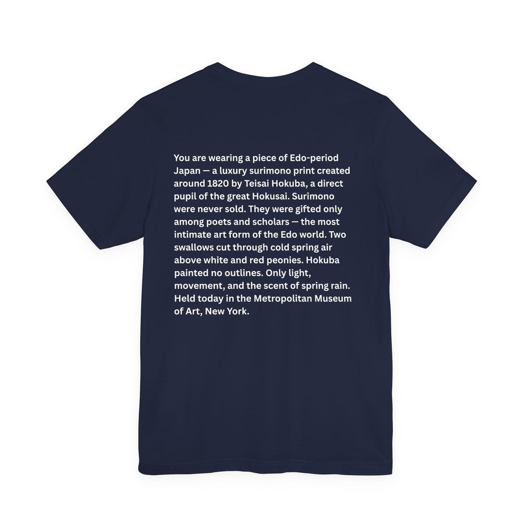 Teisai Hokuba "Swallows and Peonies" | Edo-period Surimono Art Tee (Dark)