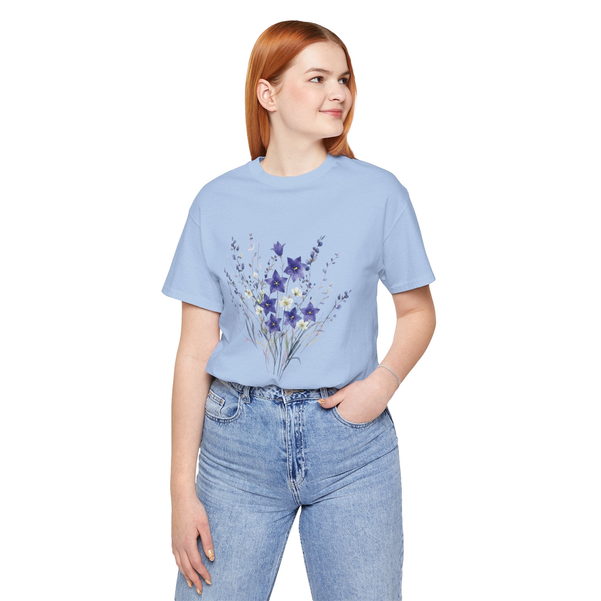 Kikyo (Balloon Flower) Floral Japanese Tee | Deep Purple Autumn Botanical Shirt