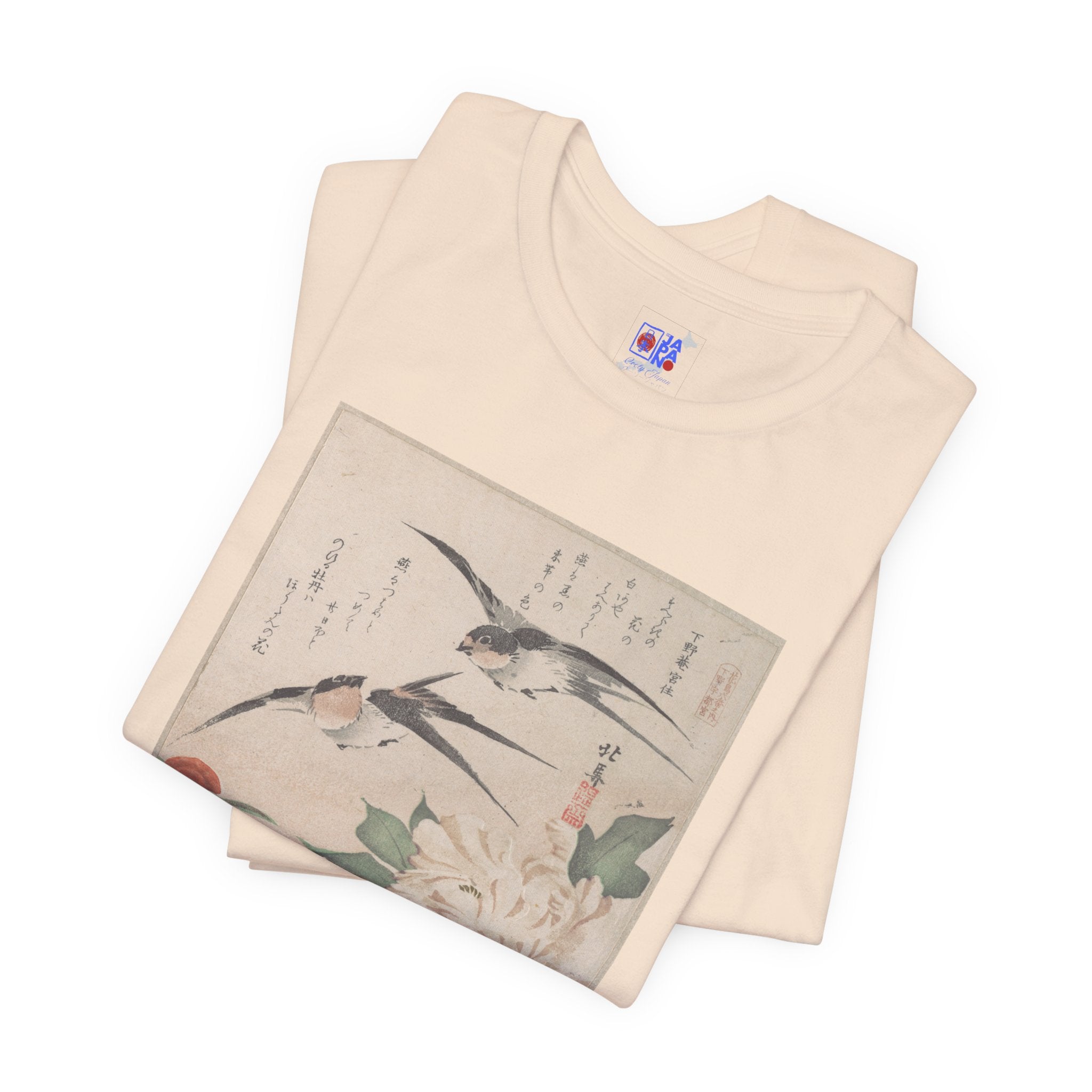 Teisai Hokuba "Swallows and Peonies" | Edo-period Surimono Art Tee (Light)