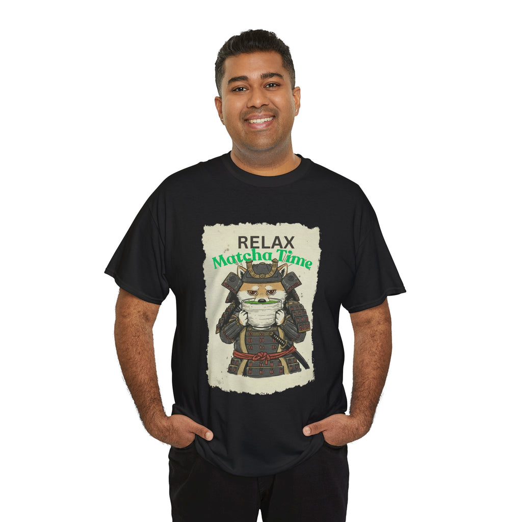 Samurai Shiba Inu Drinking Matcha Tee — Relax Matcha Time Graphic T-Shirt