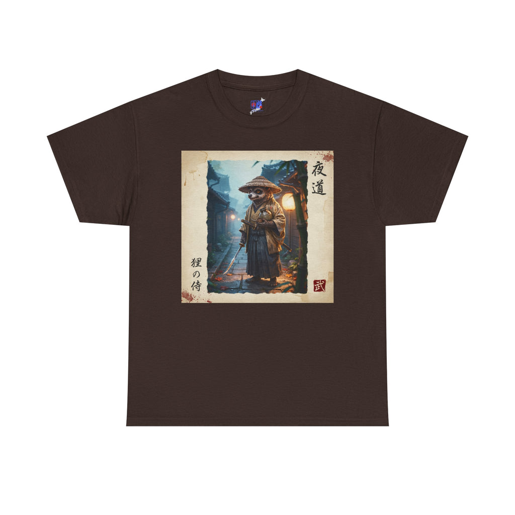 Tanuki Samurai T-Shirt — 狸の侍 Japanese Raccoon Dog Warrior | Yomichi Night Road Folklore Bushido Graphic Tee