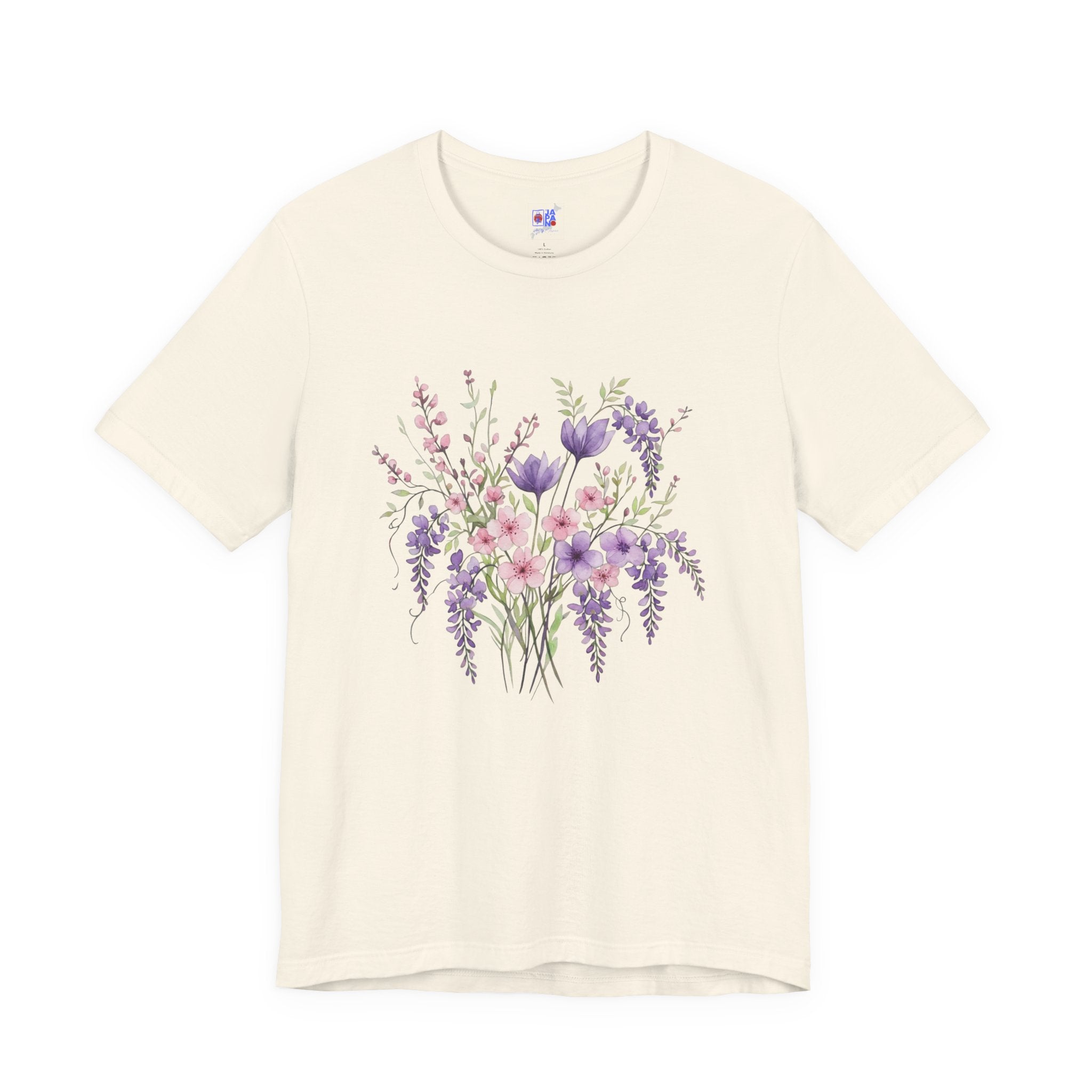 Japanese Wisteria and Sakura Bouquet T-Shirt | Fuji Cherry Blossom Dark Floral Tee | Japan Spring Flower Art Shirt