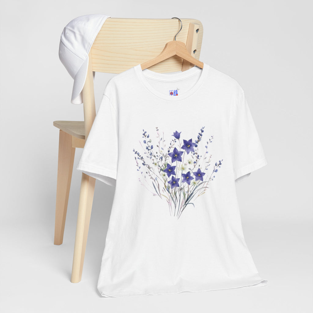 Kikyo (Balloon Flower) Floral Japanese Tee | Deep Purple Autumn Botanical Shirt