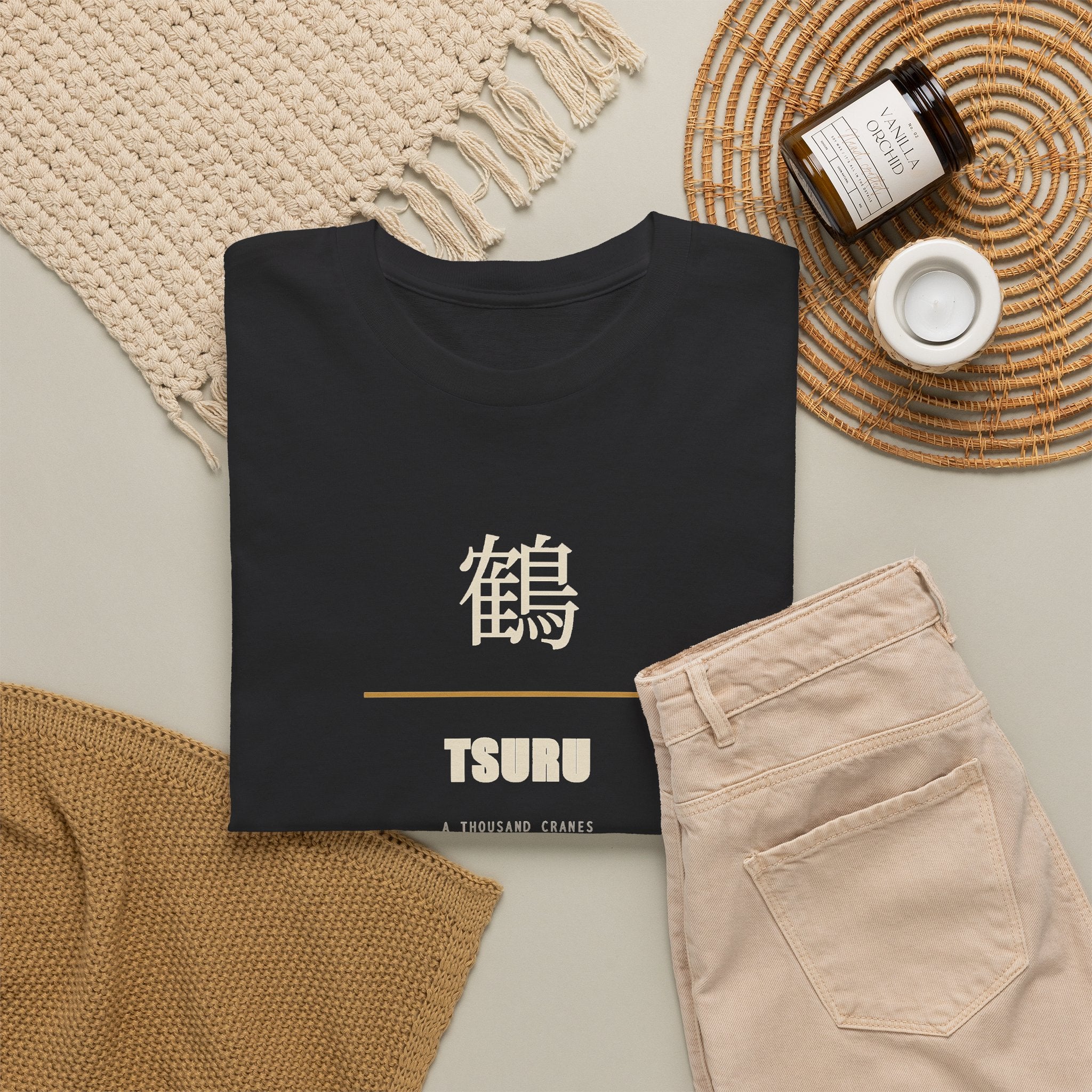 Japanese Crane Tsuru Kanji Tee | Minimalist Origami Zen Shirt