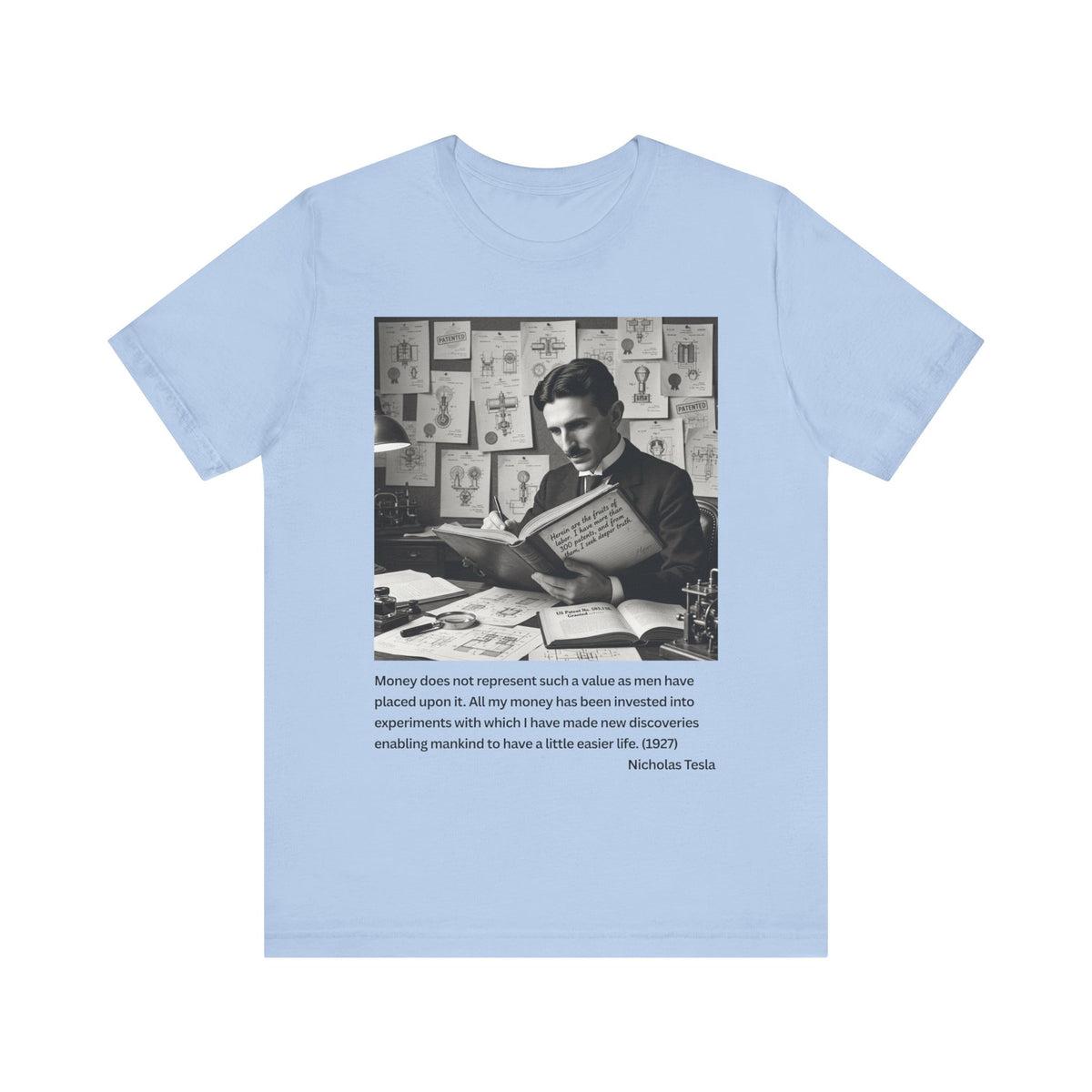 Nikola Tesla Money T-Shirt, Verified Tesla Quote Tee, Philosophy Satire Shirt, Intellectual Gift, Deep Thinker Tee, Inventor Shirt