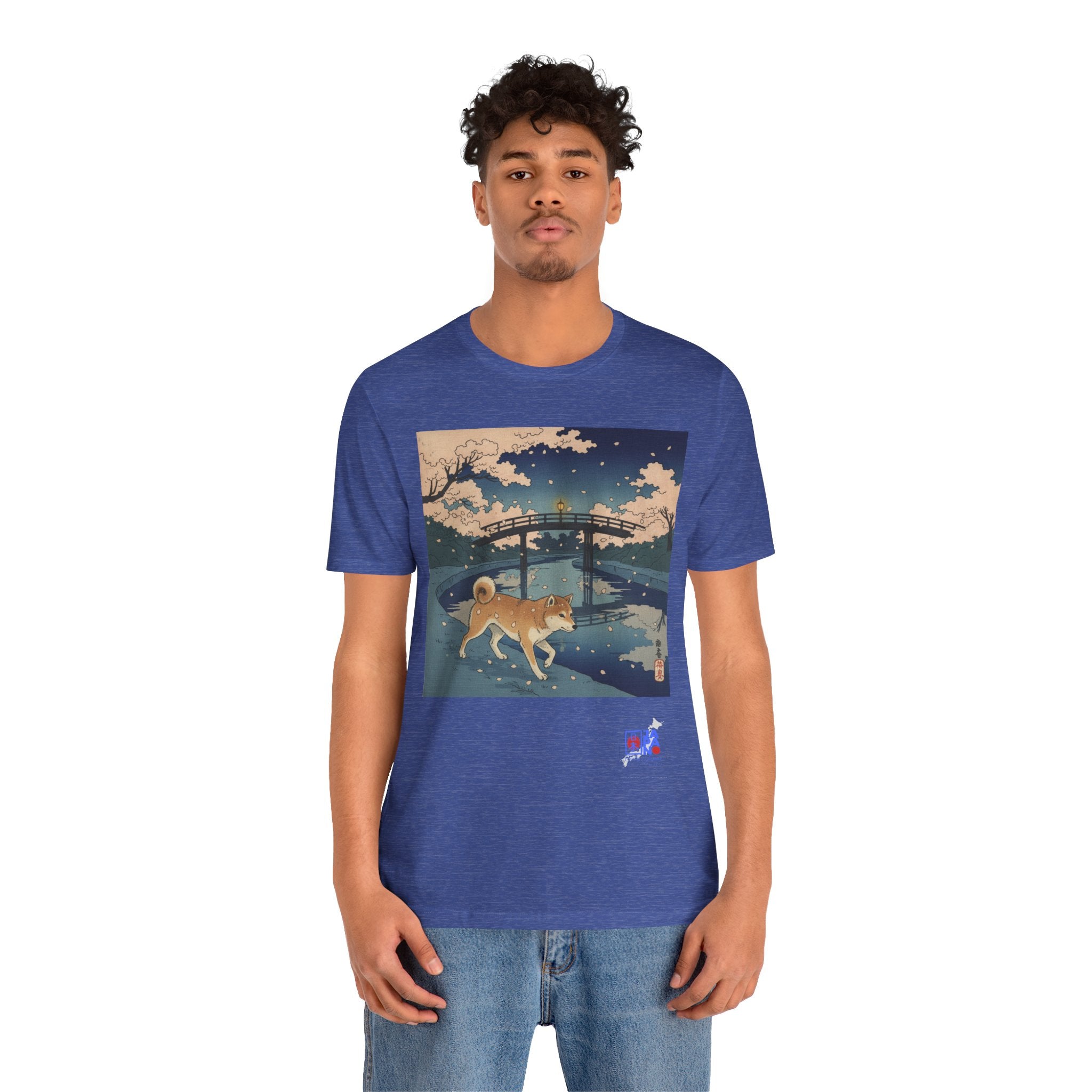 Shiba Inu Night Stroll T-Shirt | Ukiyo-e Japanese Bridge Art