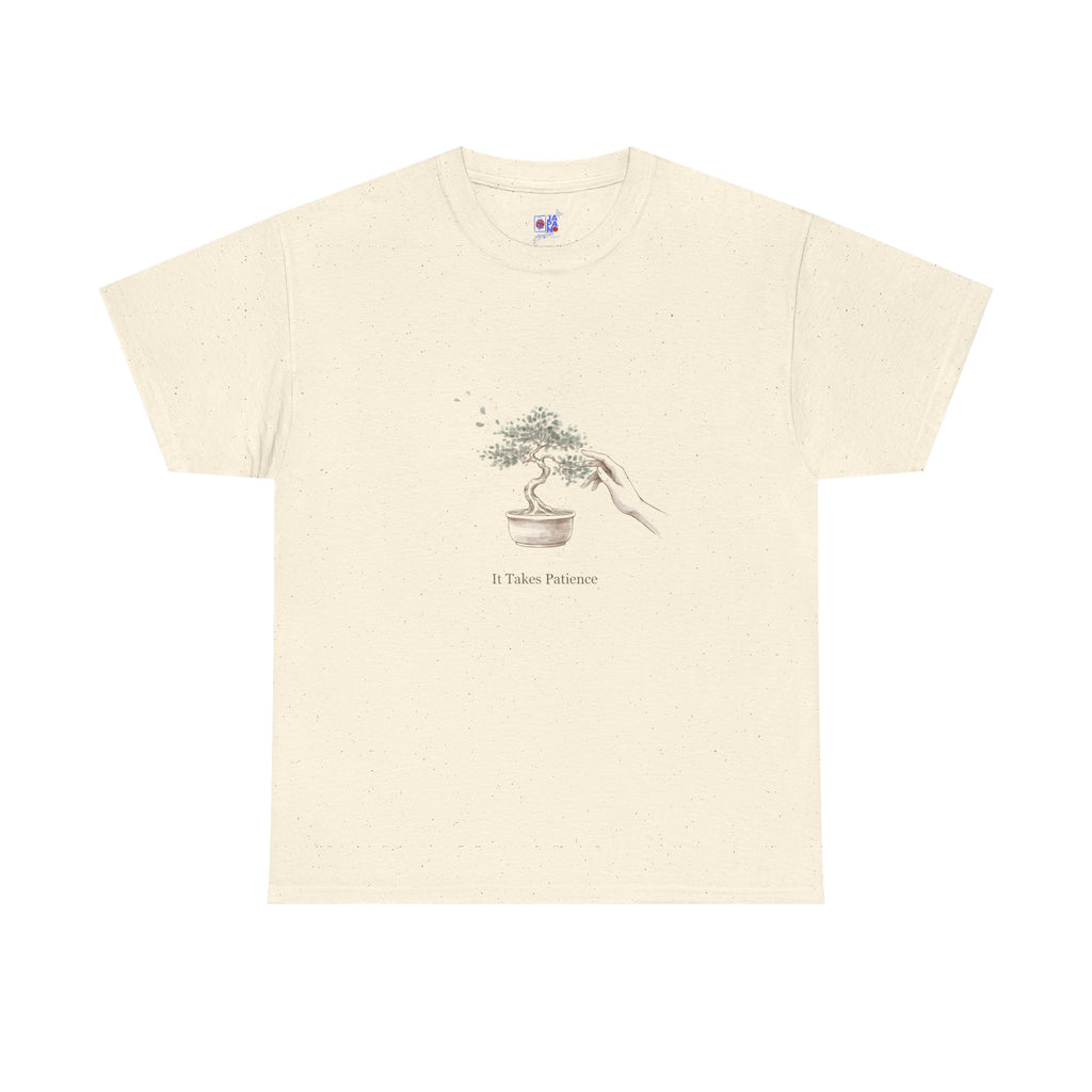 It Takes Patience Bonsai T-Shirt, Minimalist Japanese Ink Wash Tree Tee, Zen Gift for Plant Lovers, Mindfulness & Slow Living
