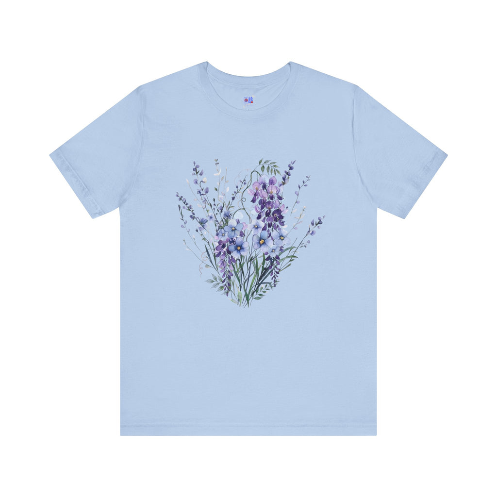 Japanese Wisteria and Forget-Me-Not T-Shirt | Fuji Wasurenagusa Dark Floral Tee | Japan Botanical Moonlit Garden Shirt