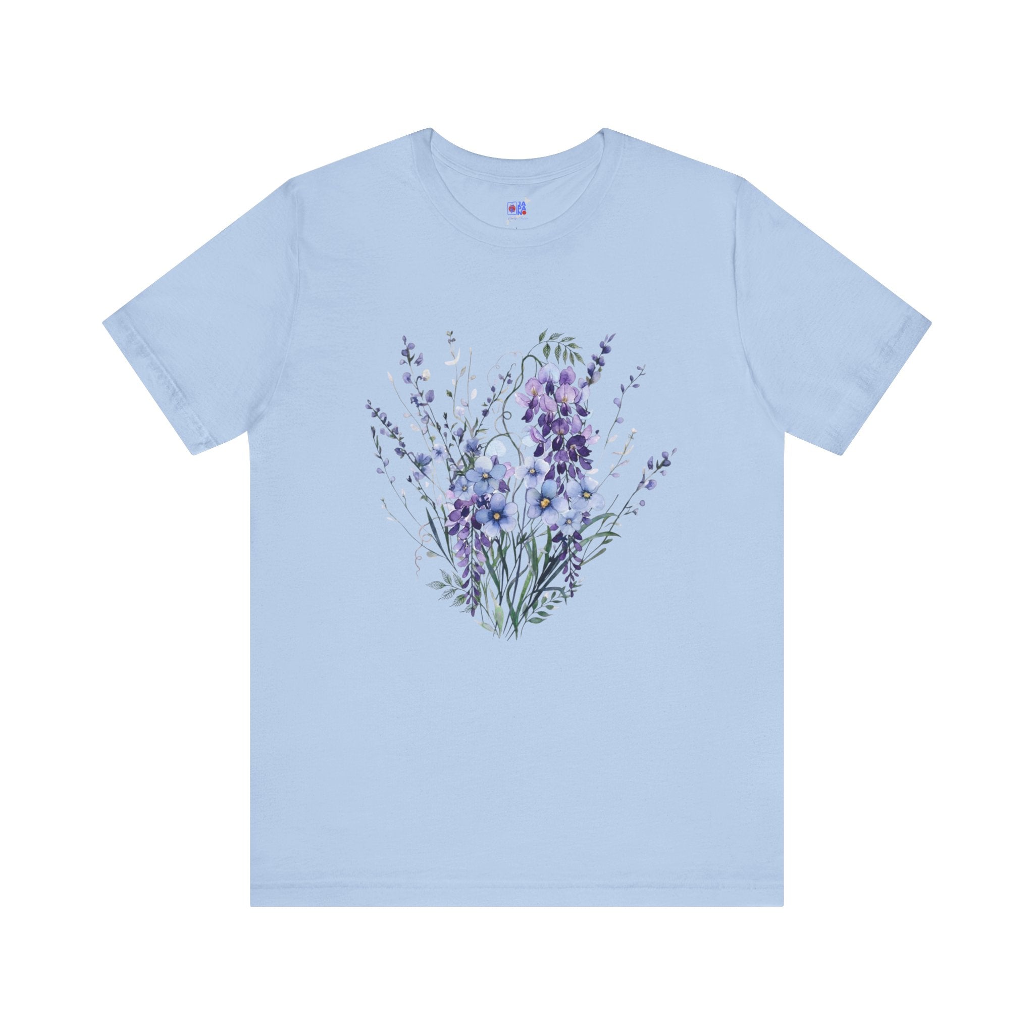 Japanese Wisteria and Forget-Me-Not T-Shirt | Fuji Wasurenagusa Dark Floral Tee | Japan Botanical Moonlit Garden Shirt