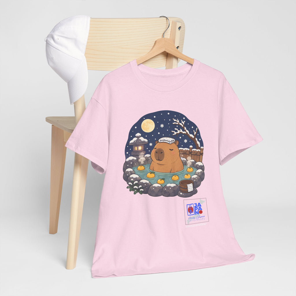 Kawaii Capybara Onsen T-Shirt | Japanese Hot Spring Winter Night Design
