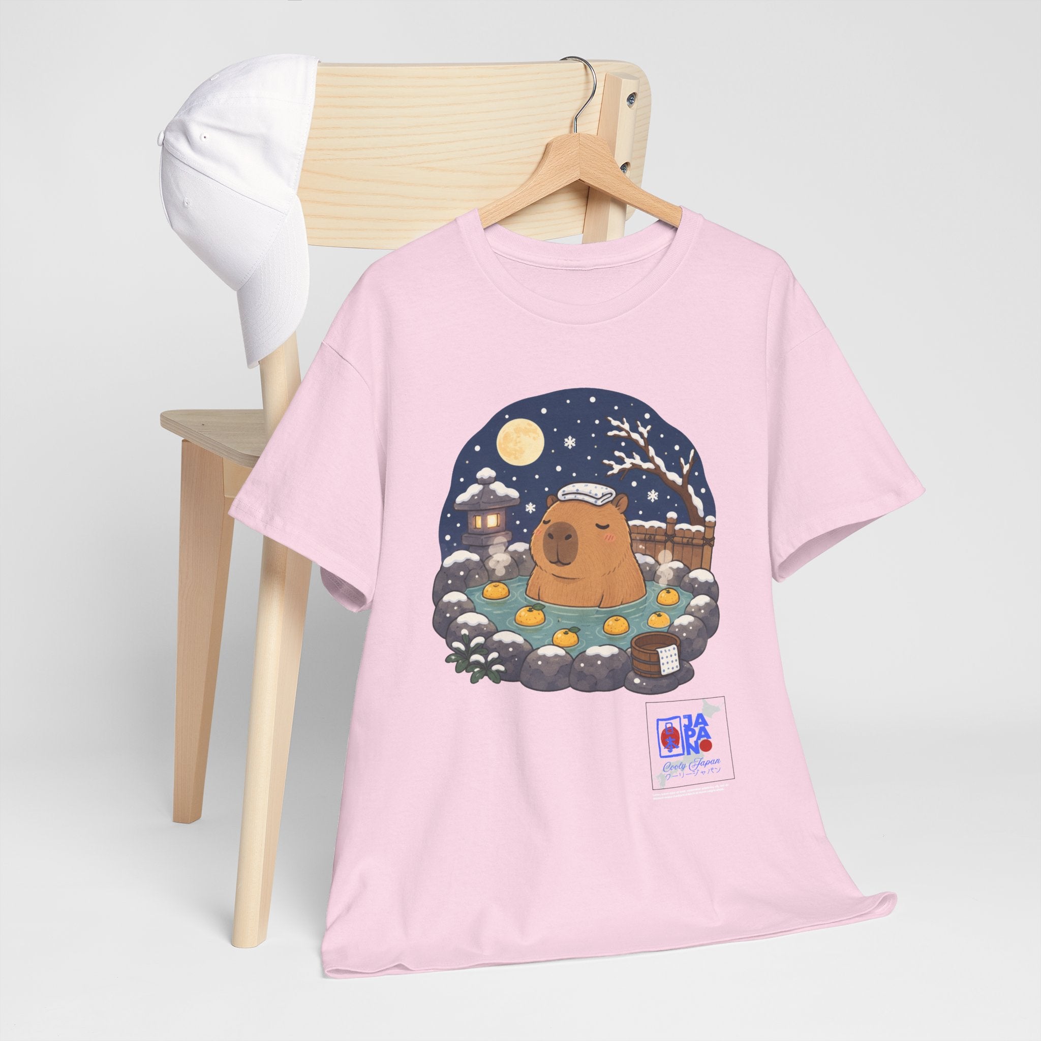 Kawaii Capybara Onsen T-Shirt | Japanese Hot Spring Winter Night Design