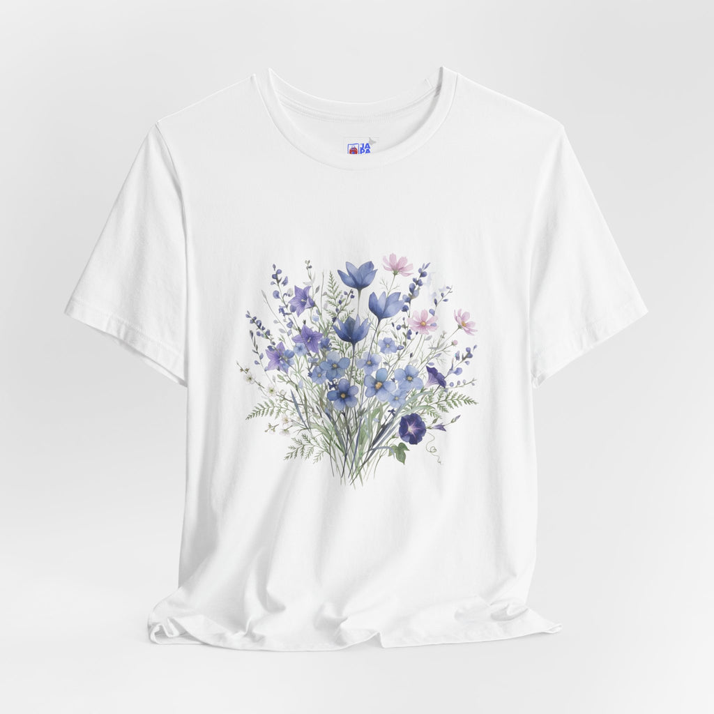 Japanese Autumn Garden Floral Tee — Kikyō, Cosmos & Morning Glory Bouquet