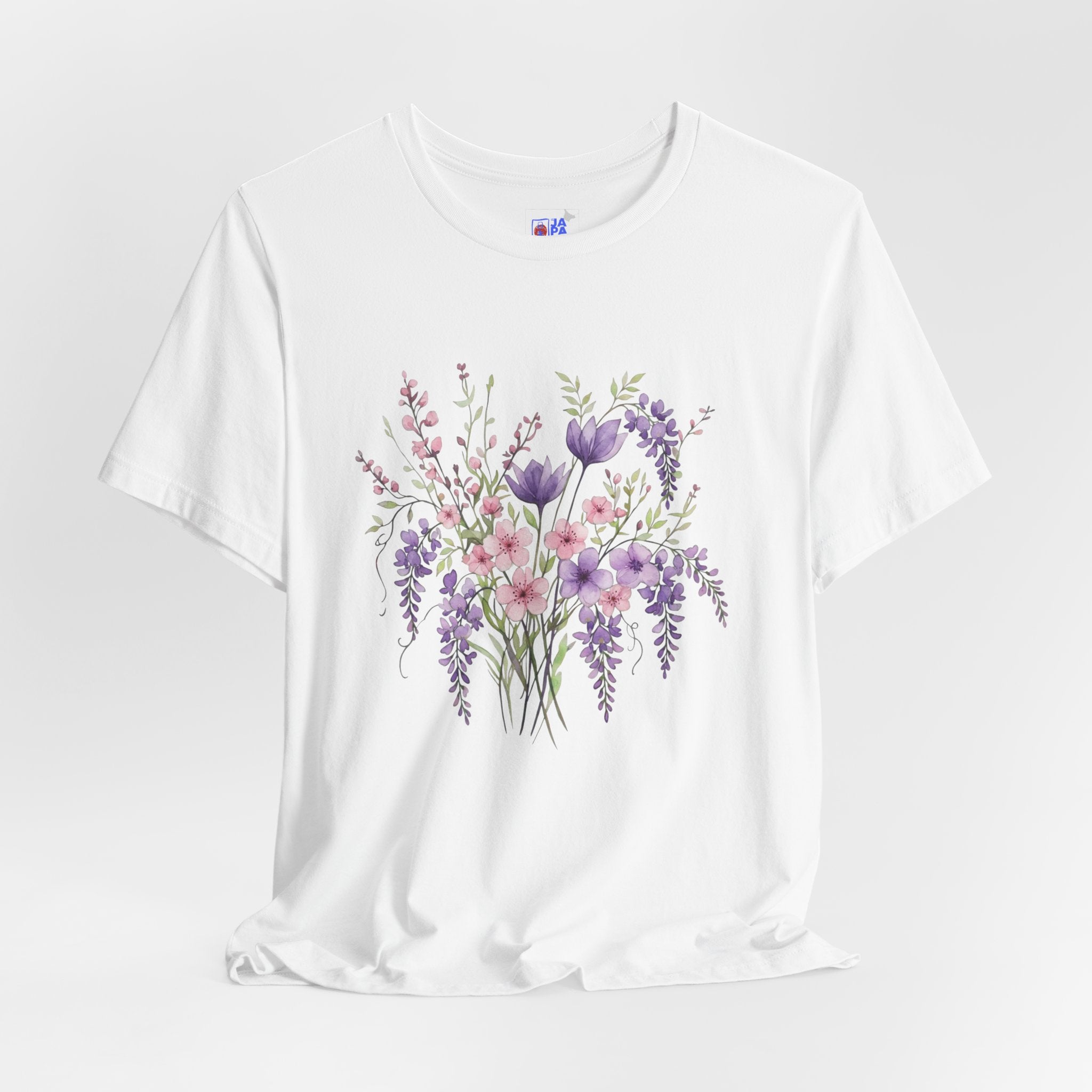 Japanese Wisteria and Sakura Bouquet T-Shirt | Fuji Cherry Blossom Dark Floral Tee | Japan Spring Flower Art Shirt
