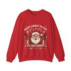 Christmas Crewneck Sweatshirt - "Most Likely to Eat All the Cookies" Merry & Bright Holiday Sweater