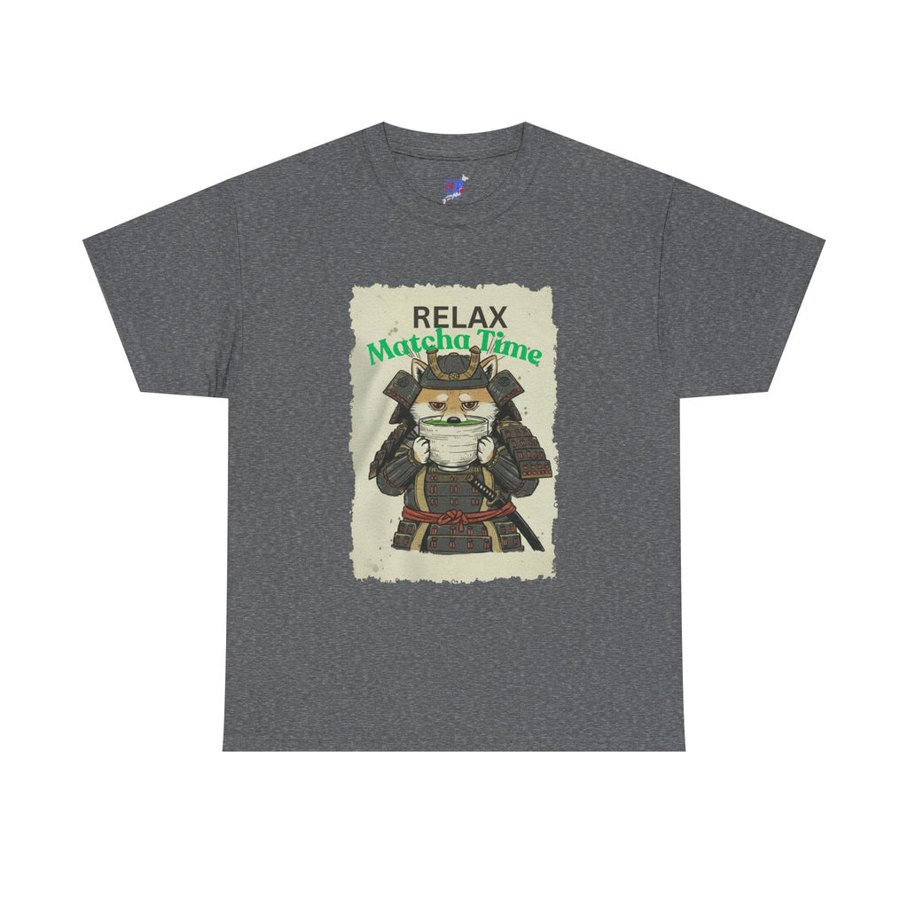 Samurai Shiba Inu Drinking Matcha Tee — Relax Matcha Time Graphic T-Shirt