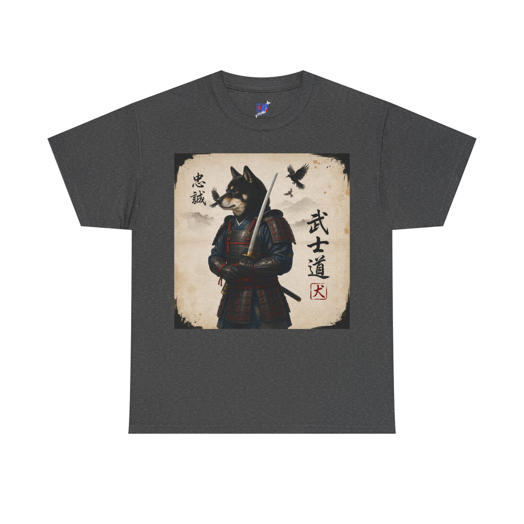 Kuro Shiba Inu Samurai Warrior T-Shirt, Bushido Japanese Dog Armor Art Tee, Loyalty Kanji Graphic Shirt, Unique Japan Gift Unisex