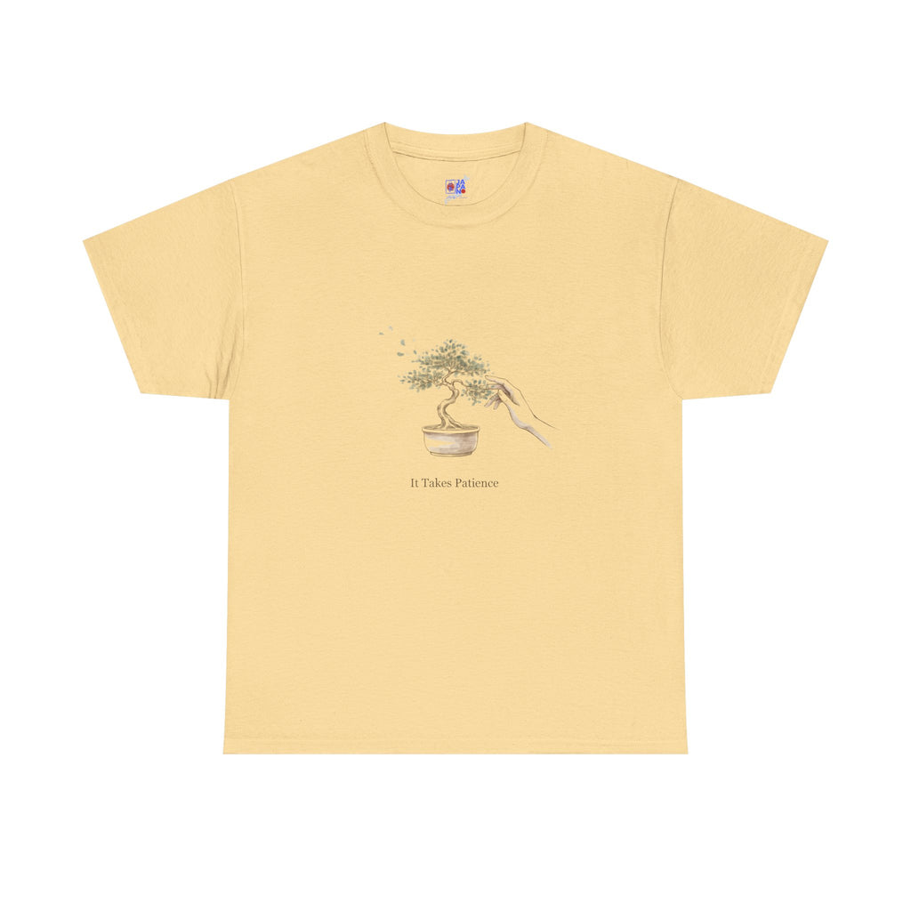 It Takes Patience Bonsai T-Shirt, Minimalist Japanese Ink Wash Tree Tee, Zen Gift for Plant Lovers, Mindfulness & Slow Living