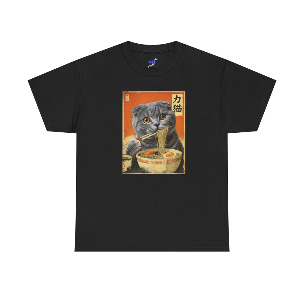 Mochi the Ramen Cat T-Shirt — Scottish Fold Eating Ramen | 力猫 Funny Japanese Cat Ukiyo-e Vintage Graphic Tee