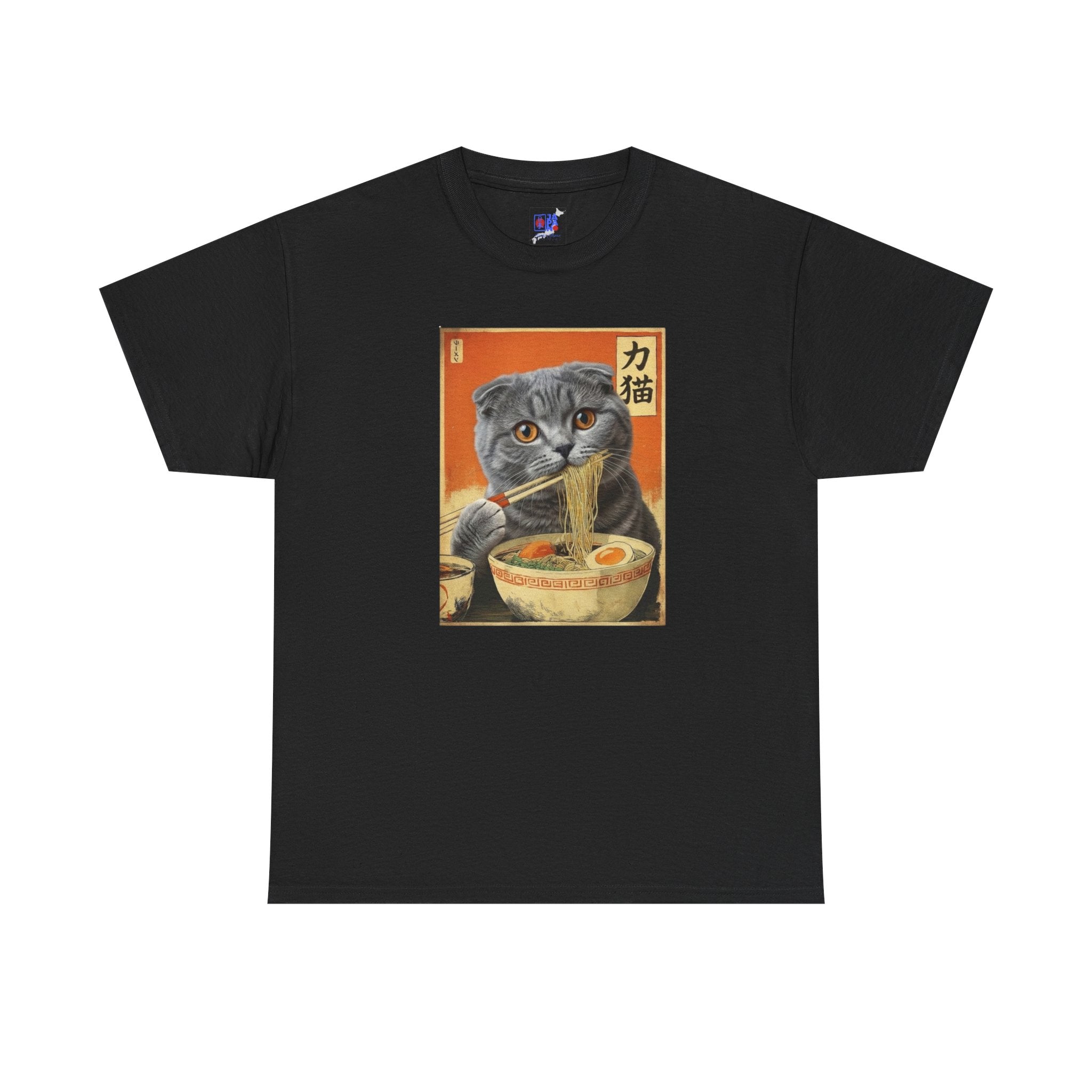 Mochi the Ramen Cat T-Shirt — Scottish Fold Eating Ramen | 力猫 Funny Japanese Cat Ukiyo-e Vintage Graphic Tee
