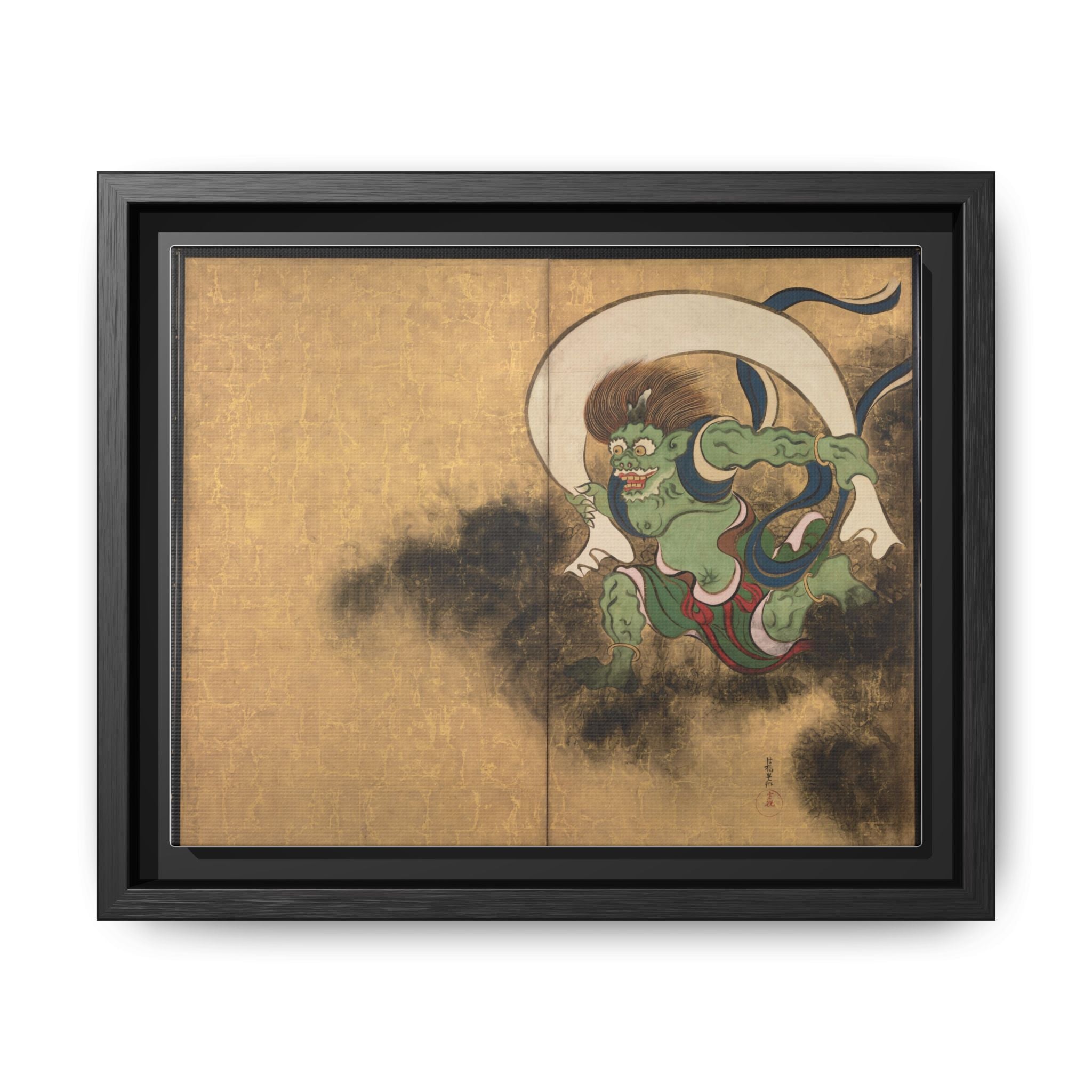 Fujin Wind God Framed Canvas Print, Ogata Korin Edo Period Japanese Art, Rinpa Schoo, Museum Reproduction, Japanese Mythology Wall Art