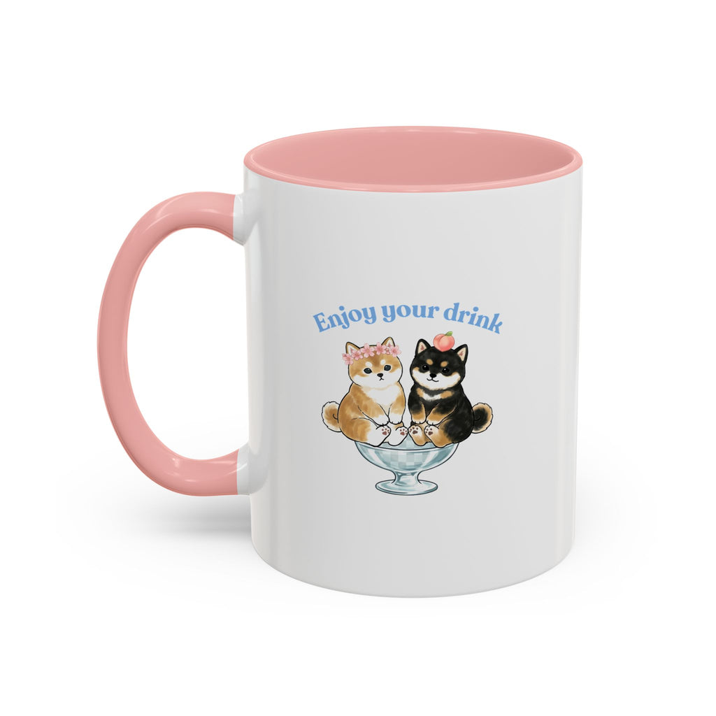 Shiba Inu Sundae Accent Coffee Mug — 'Fuwa Fuwa' Kawaii Peach & Sakura (11/15 oz)
