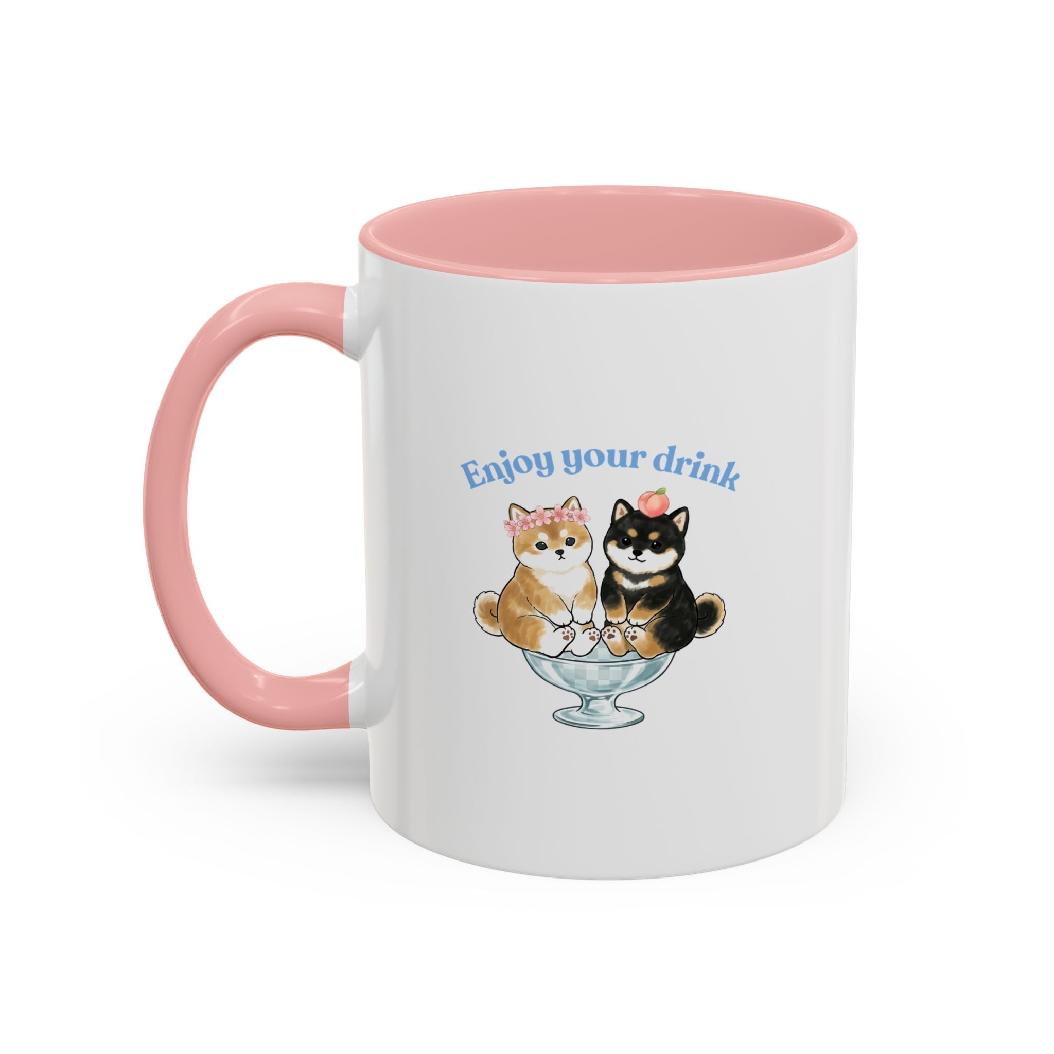 Shiba Inu Sundae Accent Coffee Mug — 'Fuwa Fuwa' Kawaii Peach & Sakura (11/15 oz)