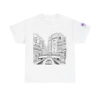 Japan Cityscape T-Shirt — Detailed Black & White Urban Illustration