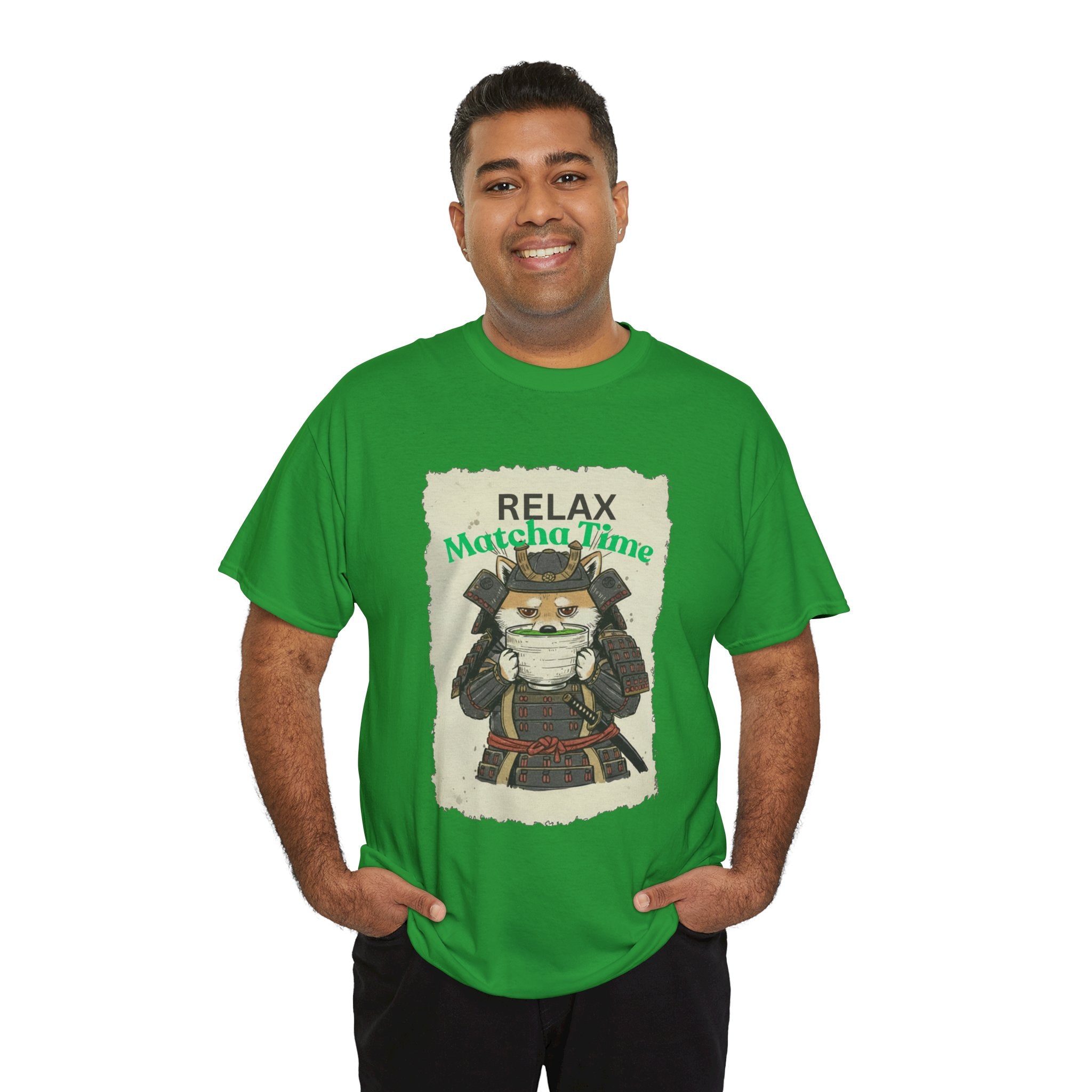 Samurai Shiba Inu Drinking Matcha Tee — Relax Matcha Time Graphic T-Shirt