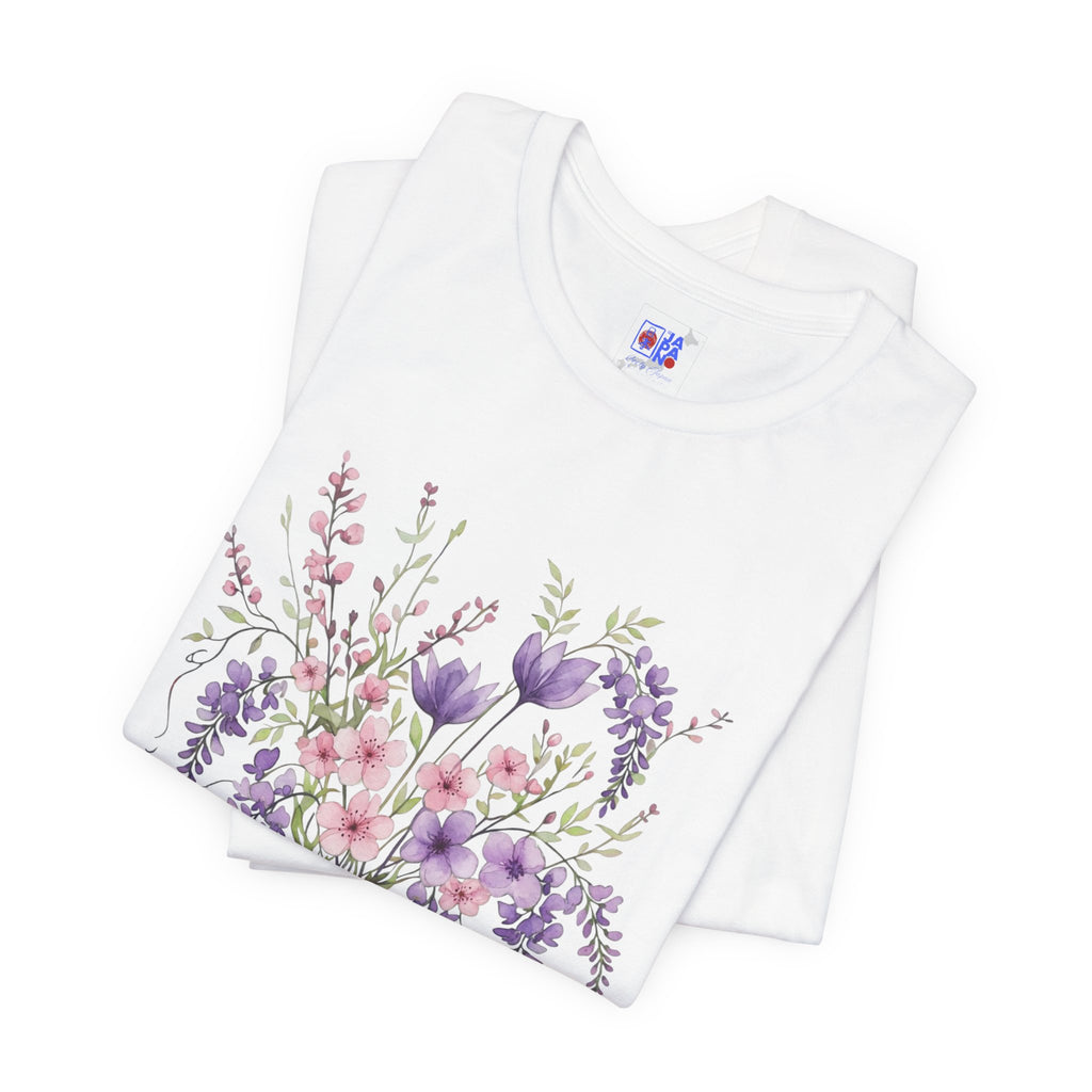 Japanese Wisteria and Sakura Bouquet T-Shirt | Fuji Cherry Blossom Dark Floral Tee | Japan Spring Flower Art Shirt