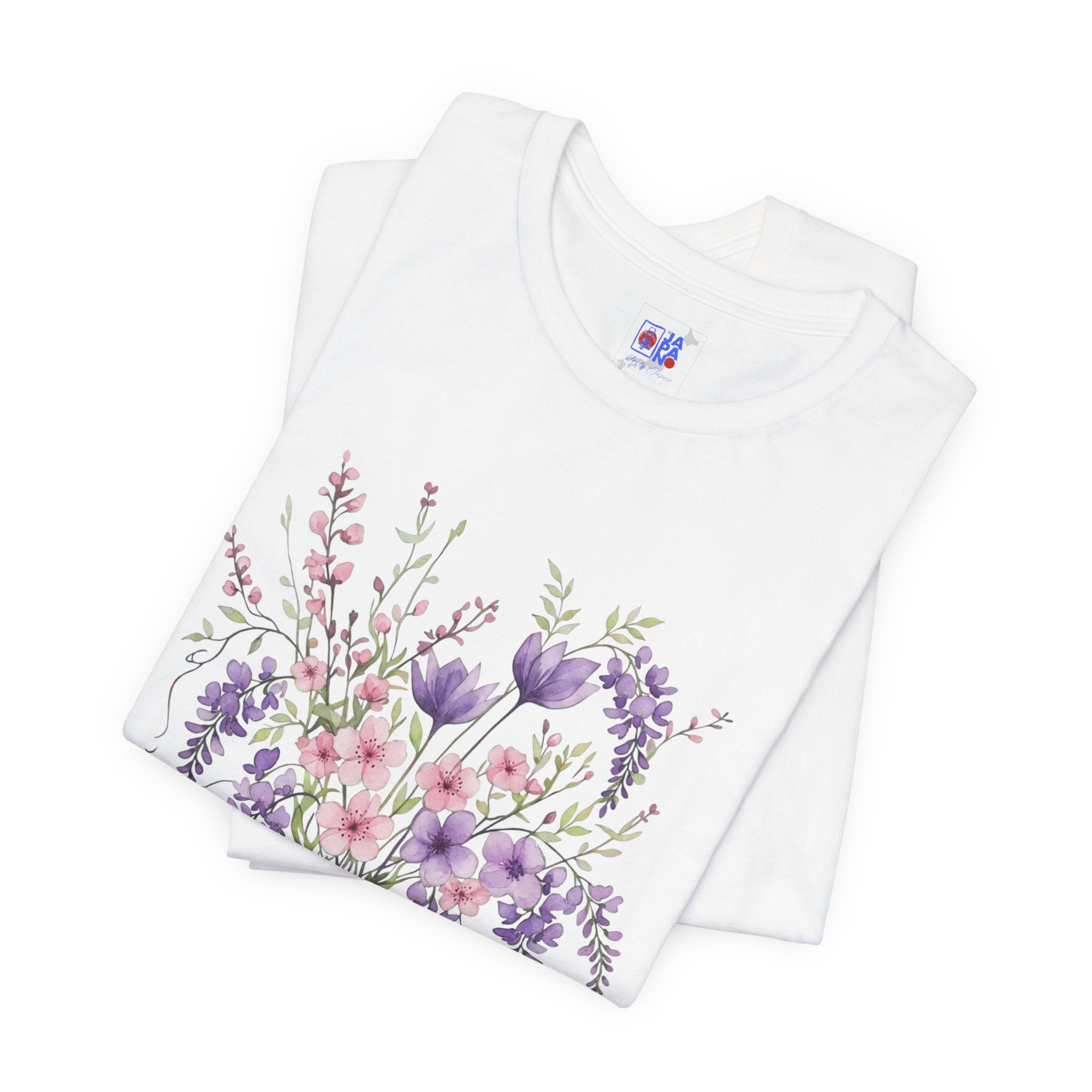 Japanese Wisteria and Sakura Bouquet T-Shirt | Fuji Cherry Blossom Dark Floral Tee | Japan Spring Flower Art Shirt