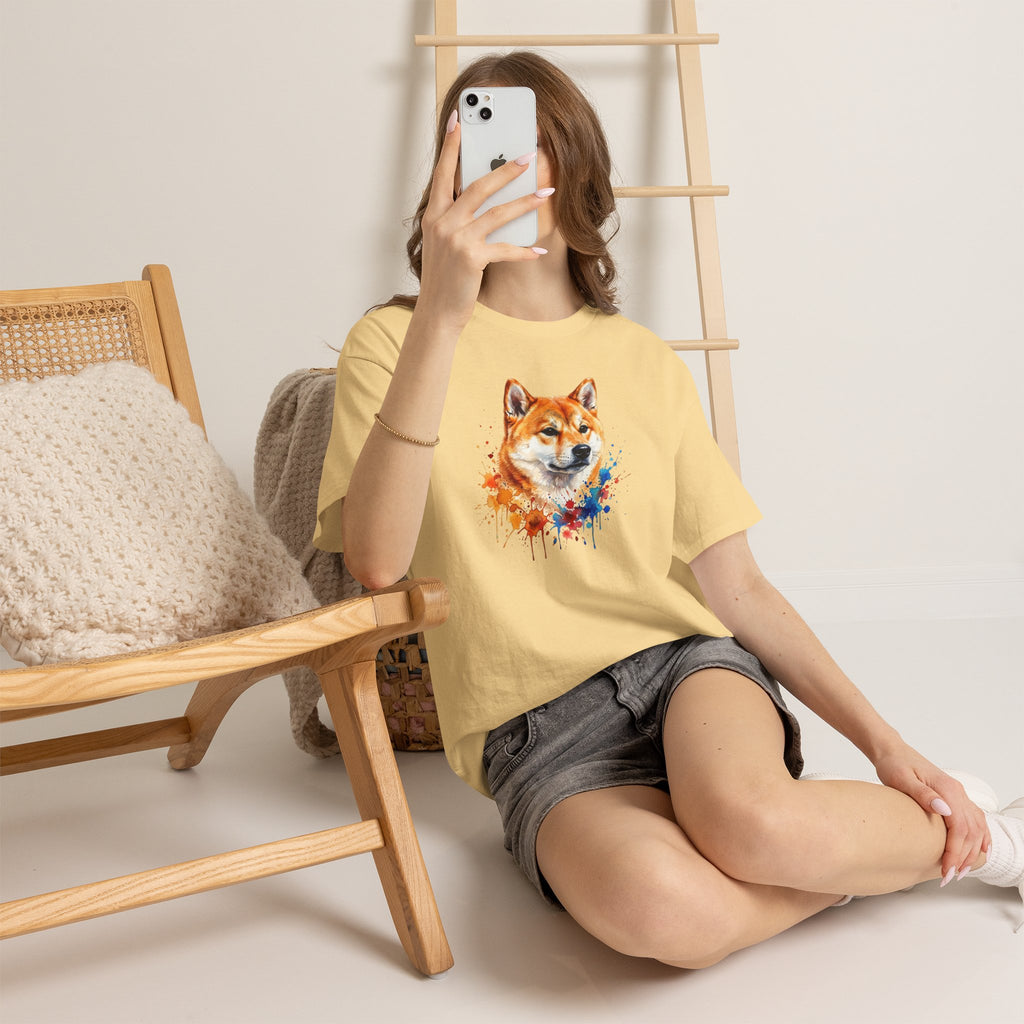 Shiba Inu Watercolor T-Shirt — Colorful Dog Portrait Tee