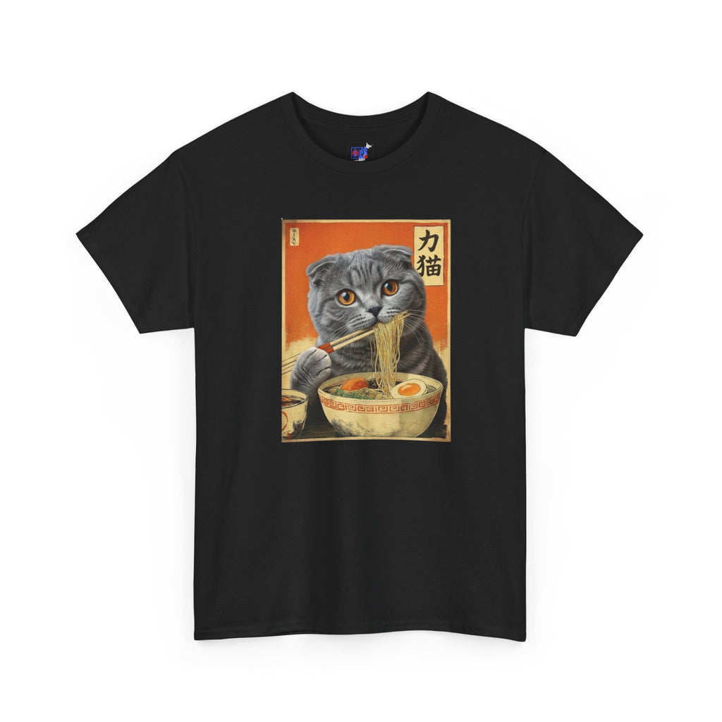 Mochi the Ramen Cat T-Shirt — Scottish Fold Eating Ramen | 力猫 Funny Japanese Cat Ukiyo-e Vintage Graphic Tee