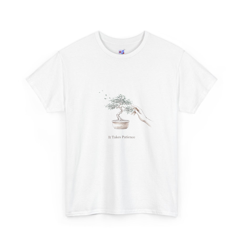 It Takes Patience Bonsai T-Shirt, Minimalist Japanese Ink Wash Tree Tee, Zen Gift for Plant Lovers, Mindfulness & Slow Living