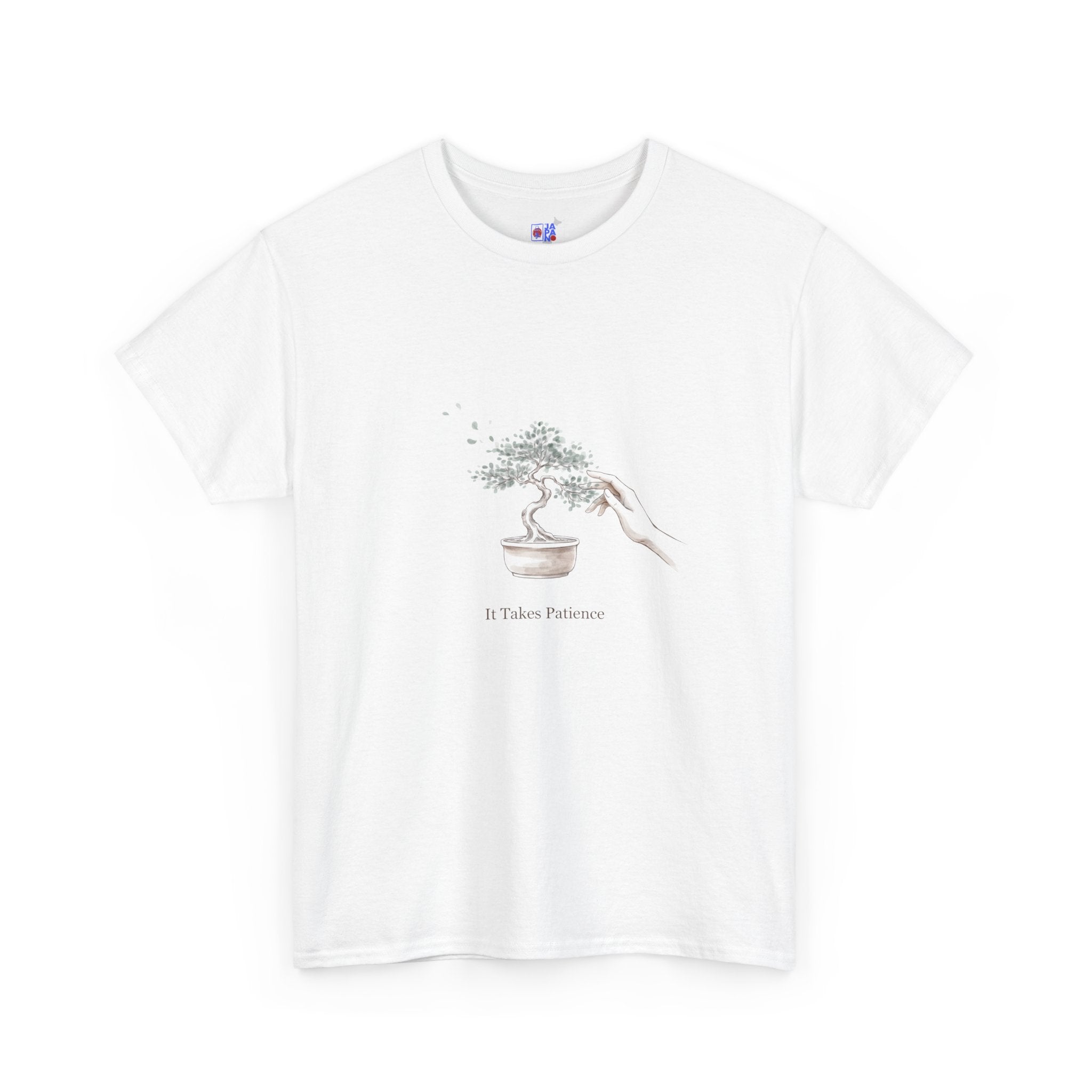 It Takes Patience Bonsai T-Shirt, Minimalist Japanese Ink Wash Tree Tee, Zen Gift for Plant Lovers, Mindfulness & Slow Living