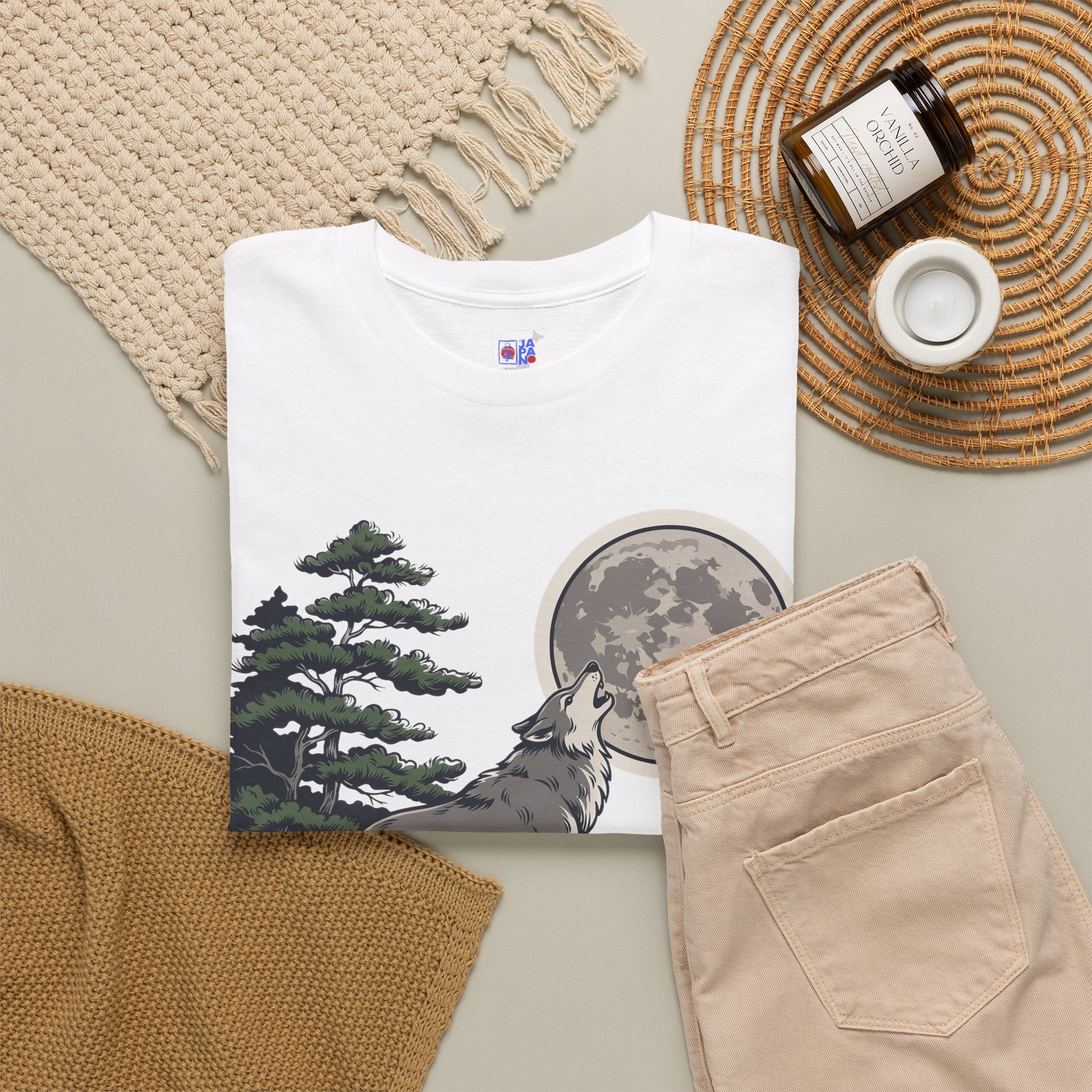 Japanese Wolf T-Shirt — 山犬 Yamainu Mountain Dog Men's Tee | Japan Mythology Gift
