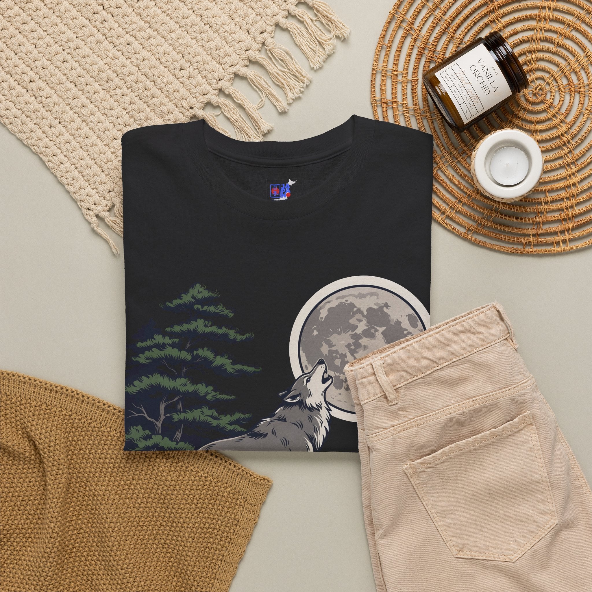 Japanese Wolf T-Shirt — 山犬 Yamainu Mountain Dog Men's Tee | Japan Mythology Gift
