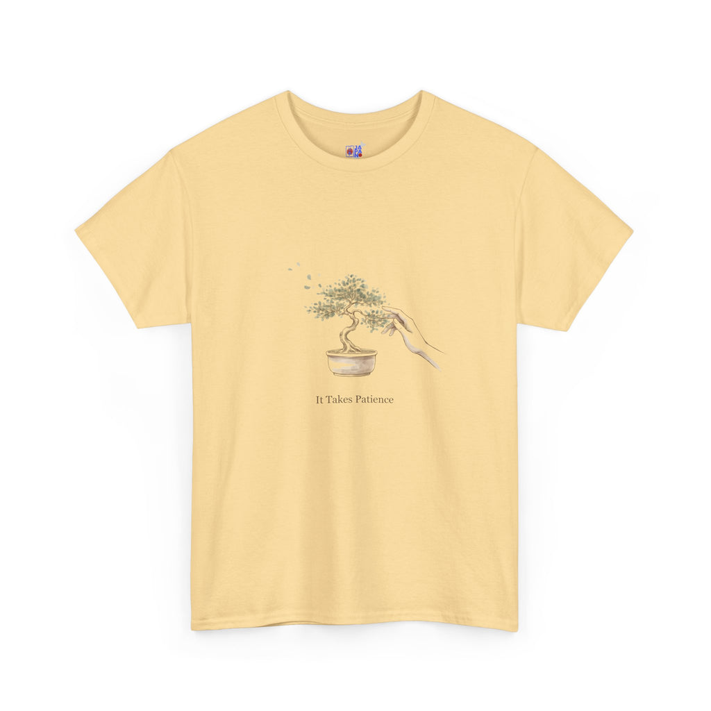It Takes Patience Bonsai T-Shirt, Minimalist Japanese Ink Wash Tree Tee, Zen Gift for Plant Lovers, Mindfulness & Slow Living