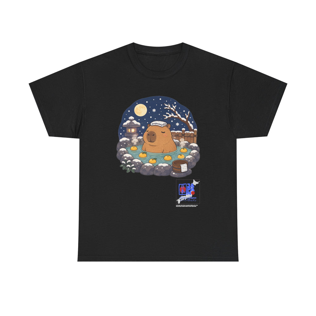 Kawaii Capybara Onsen T-Shirt | Japanese Hot Spring Winter Night Design