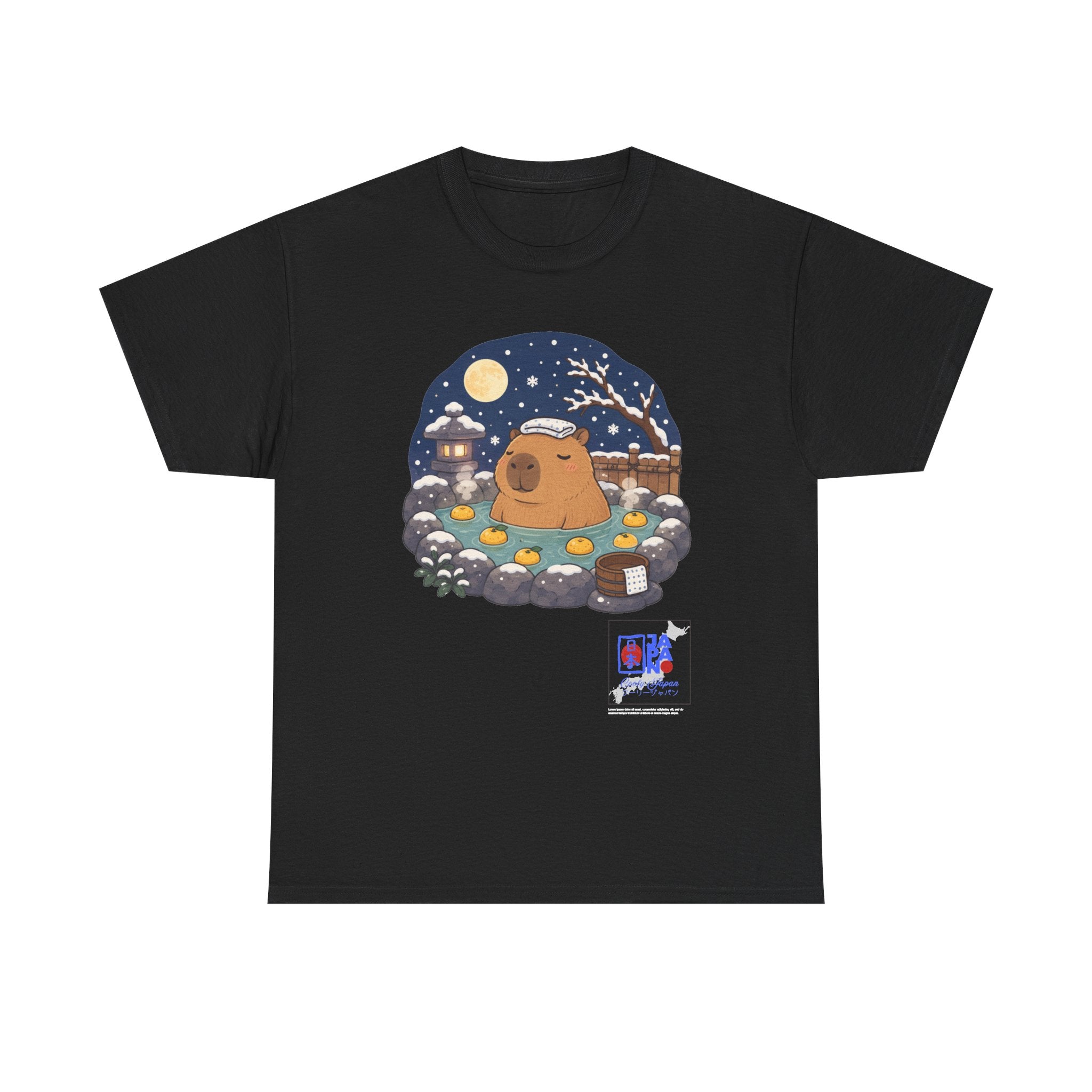 Kawaii Capybara Onsen T-Shirt | Japanese Hot Spring Winter Night Design