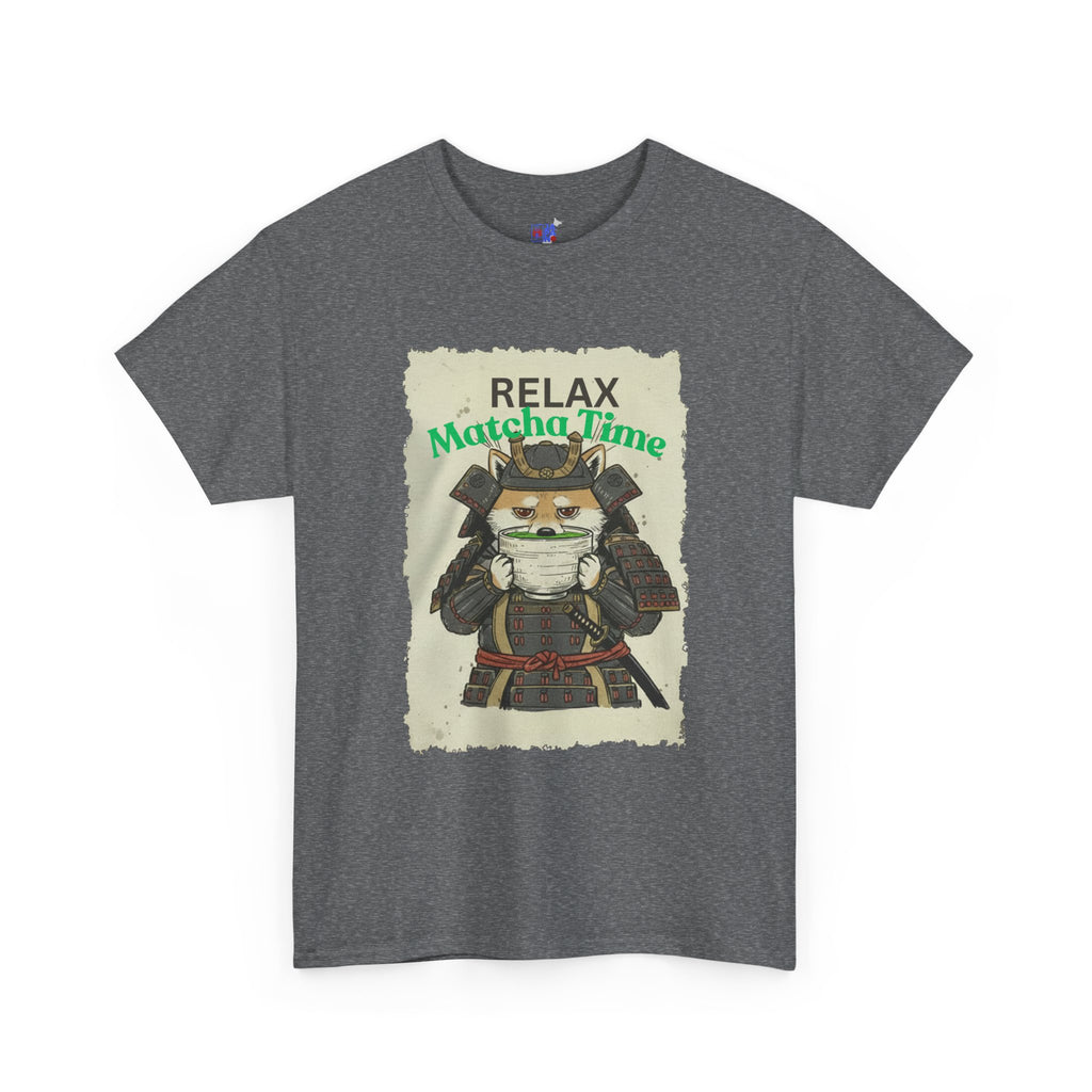 Samurai Shiba Inu Drinking Matcha Tee — Relax Matcha Time Graphic T-Shirt