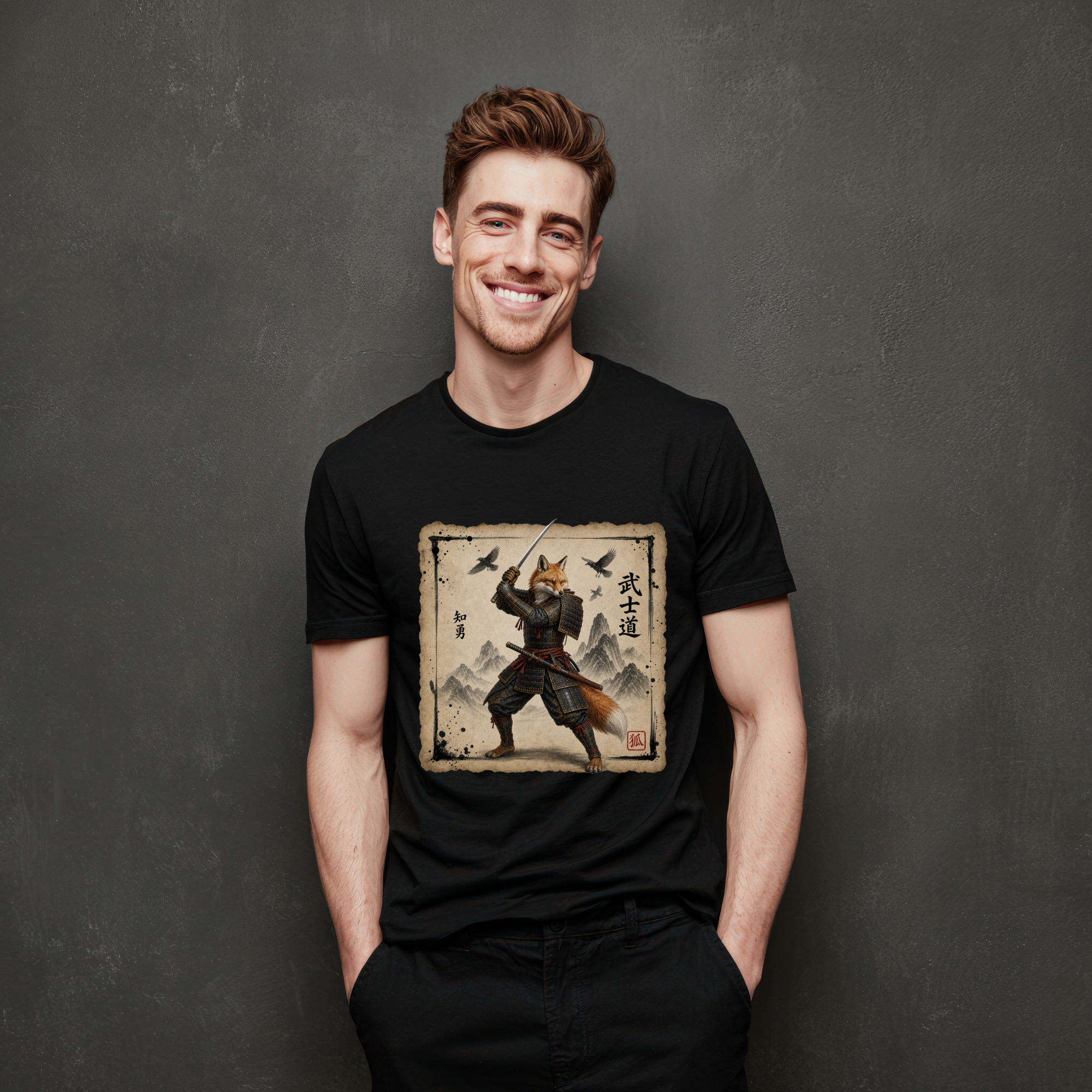 Samurai Fox T-Shirt  version2— 'Bushido' Fox Warrior Vintage Japanese Art Tee