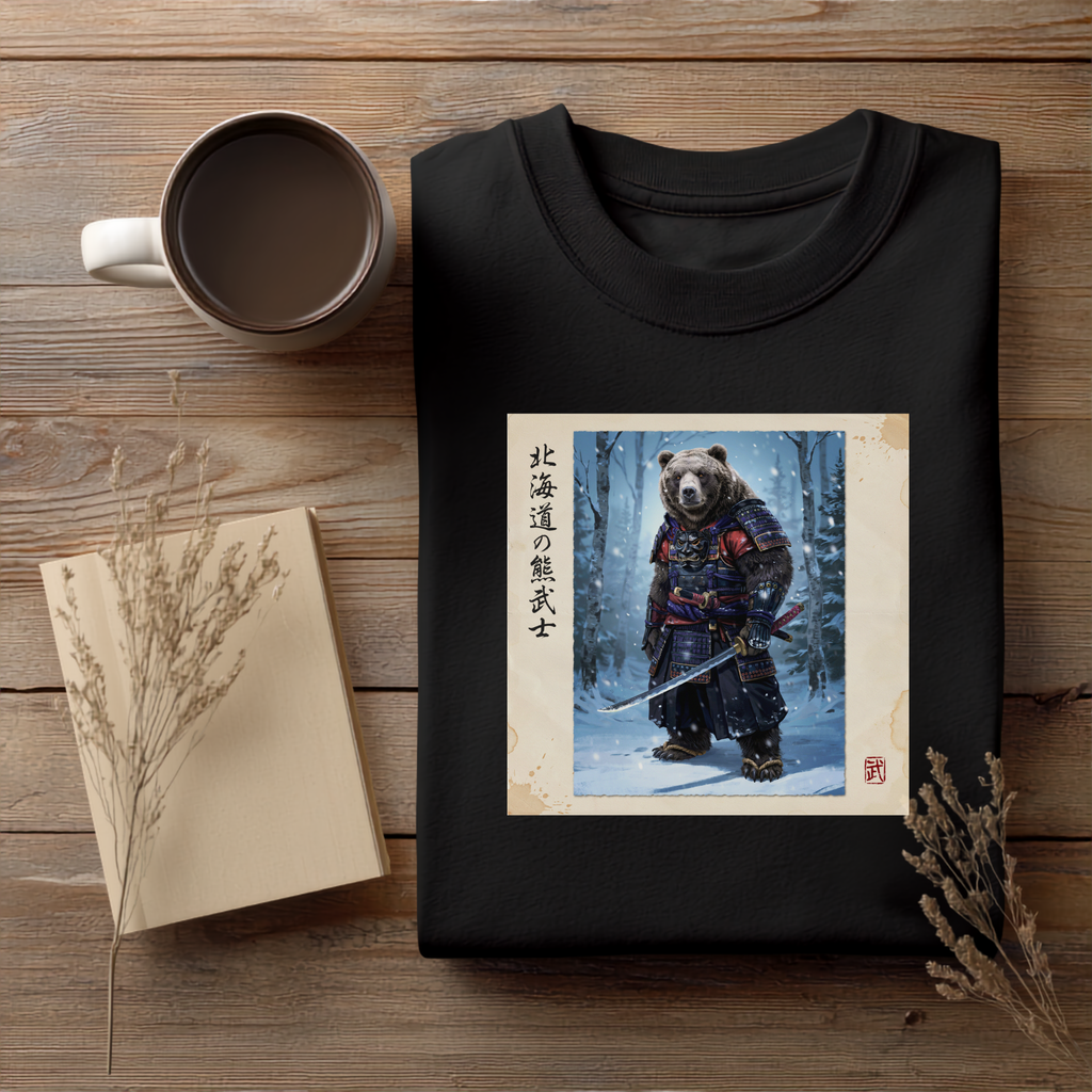 Hokkaido Bear Samurai T-Shirt version1 — 北海道の熊武士 Japanese Warrior Bear | Higuma Bushido Vintage Art Graphic Tee