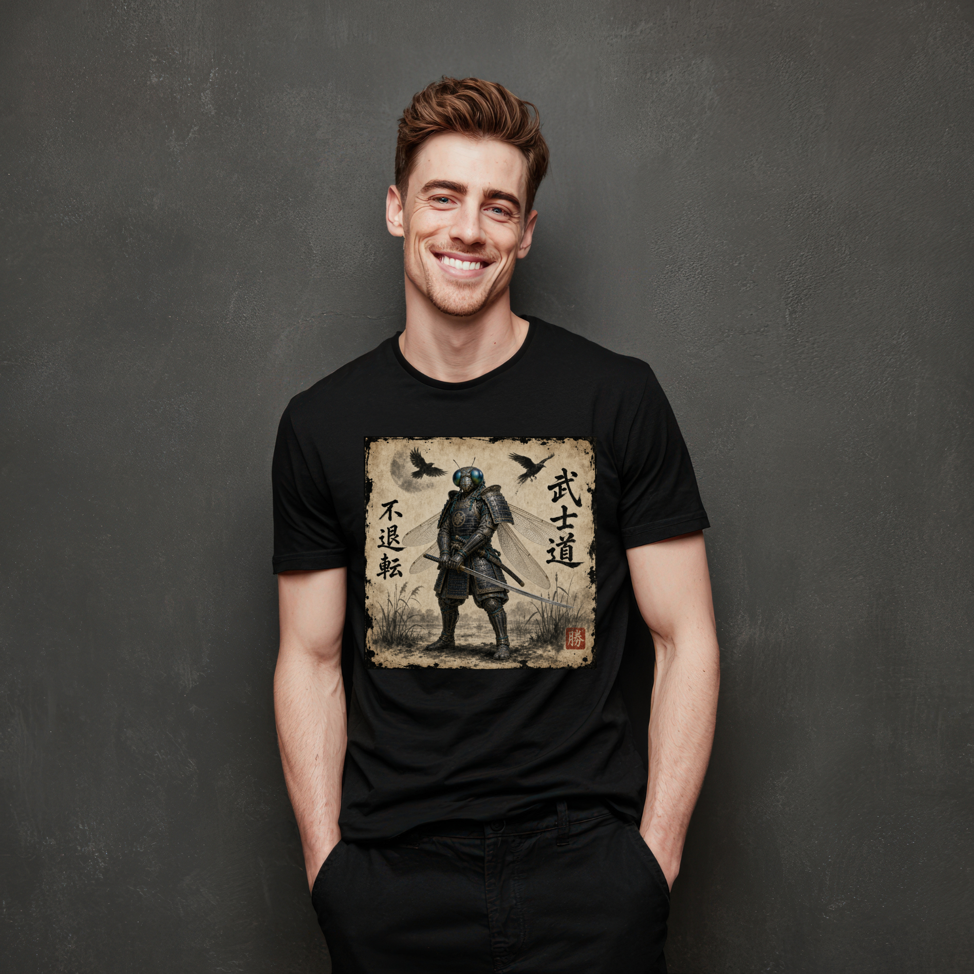 Samurai Dragonfly Warrior Tee Version 1 — Bushidō Ink Warrior Graphic T-Shirt