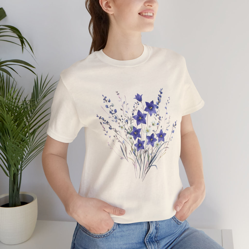 Japanese Kikyō Balloon Flower T-Shirt | Deep Purple Floral Dark Tee | Japan Autumn Botanical Art Shirt