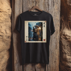 Tanuki Samurai T-Shirt, Night Alley Warrior Raccoon Dog Art Tee, Japanese Bushido Lantern Graphic Shirt, Unique Yokai Gift Unisex