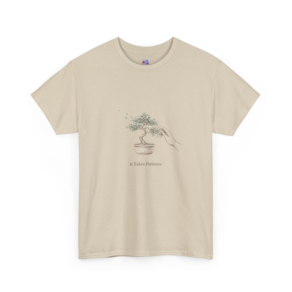 It Takes Patience Bonsai T-Shirt, Minimalist Japanese Ink Wash Tree Tee, Zen Gift for Plant Lovers, Mindfulness & Slow Living