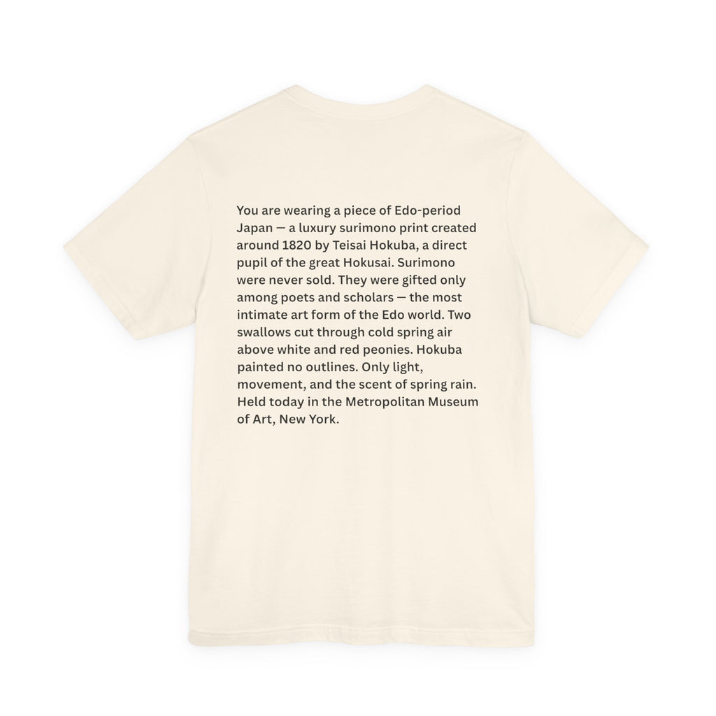 Teisai Hokuba "Swallows and Peonies" | Edo-period Surimono Art Tee (Light)