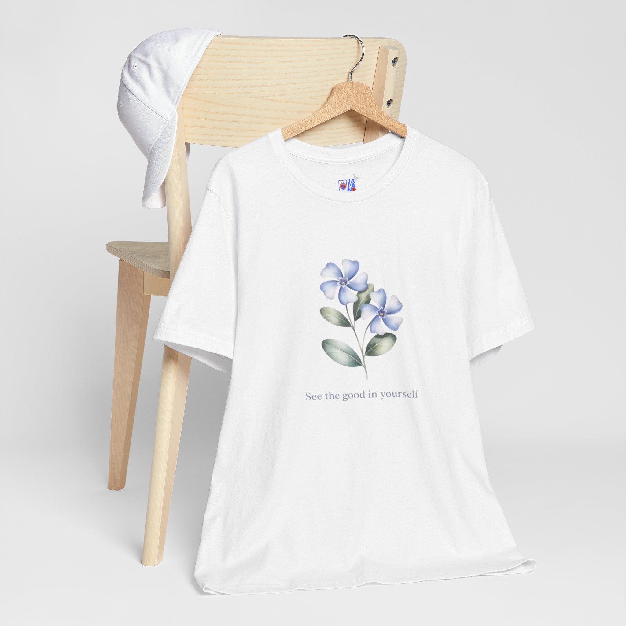 Wasurenagusa "Treasure Yourself" Tee — Minimal Japanese Botanical Self-Compassion Shirt
