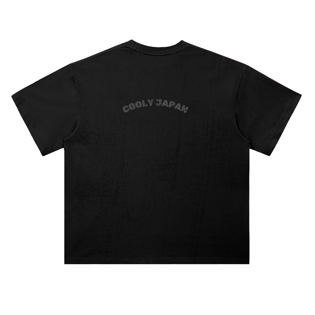 Cooly Japan Rising Sun Logo Tee — Black Oversized Drop-Shoulder T-Shirt (300gsm)